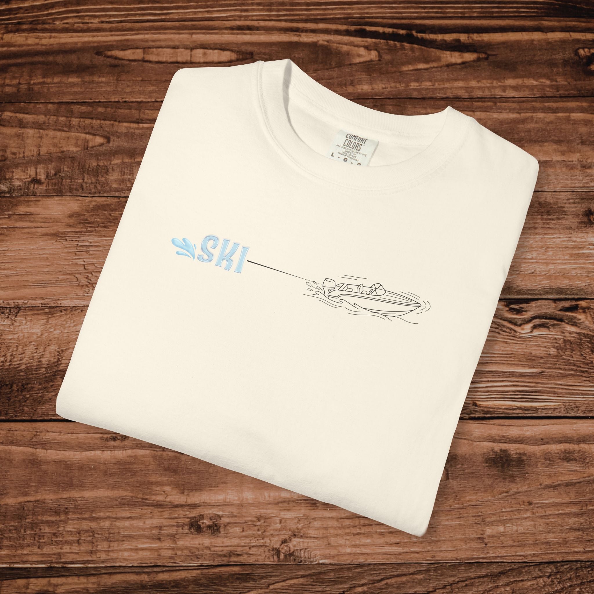 Water Skiing Shirt Comfort Colors, Minimalist Ski Boat Line Art Tee, Retro Lake Life Graphic TShirt, Vintage Watersports Gift for Him or Her
