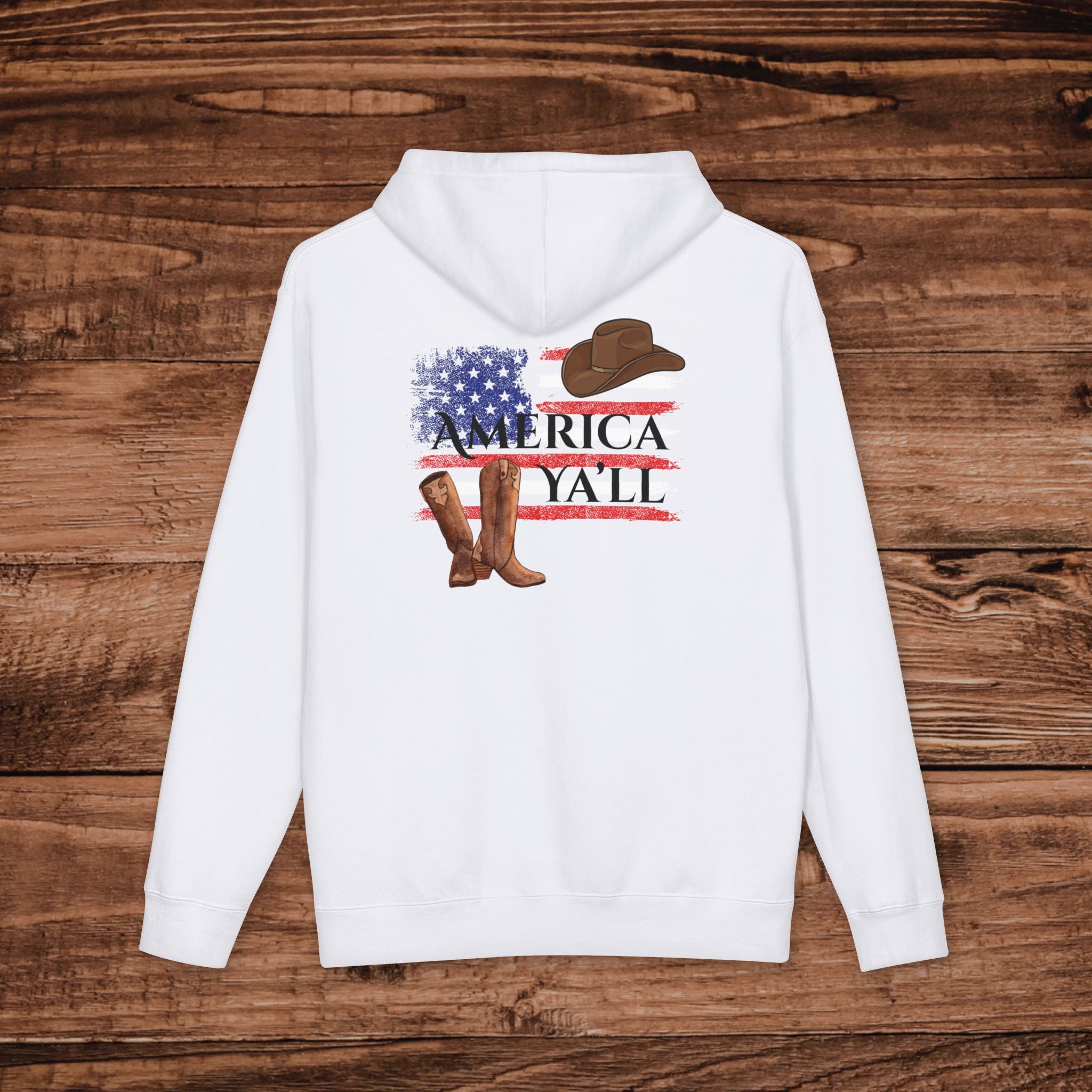 Western America Y'all Hoodie, Patriotic Cowboy Boots Graphic, Oversized Country Music Sweatshirt, Coastal Cowgirl Gift, Americana