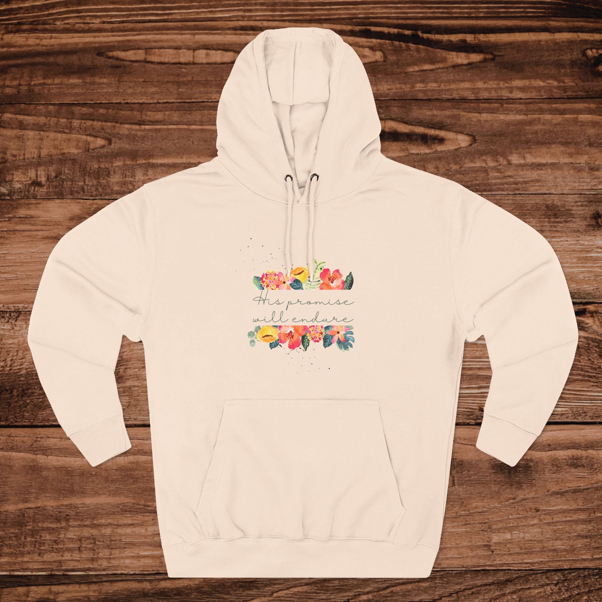 His Promise will Endure Sweatshirt | White Pullover, Floral Stripes Design