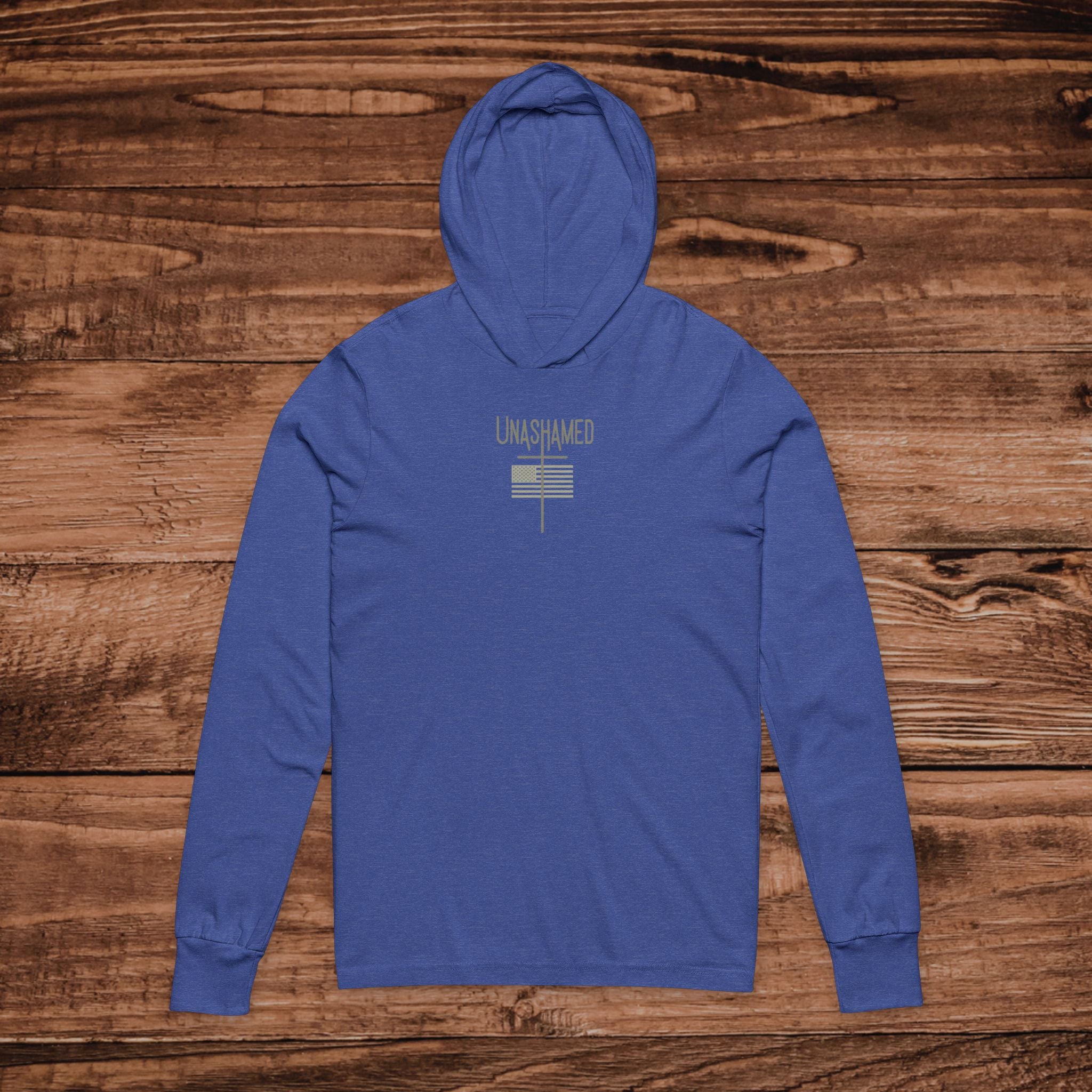 UNASHAMED Cross American Flag Hoodie Tee | Christian Faith Long Sleeve Hoodie