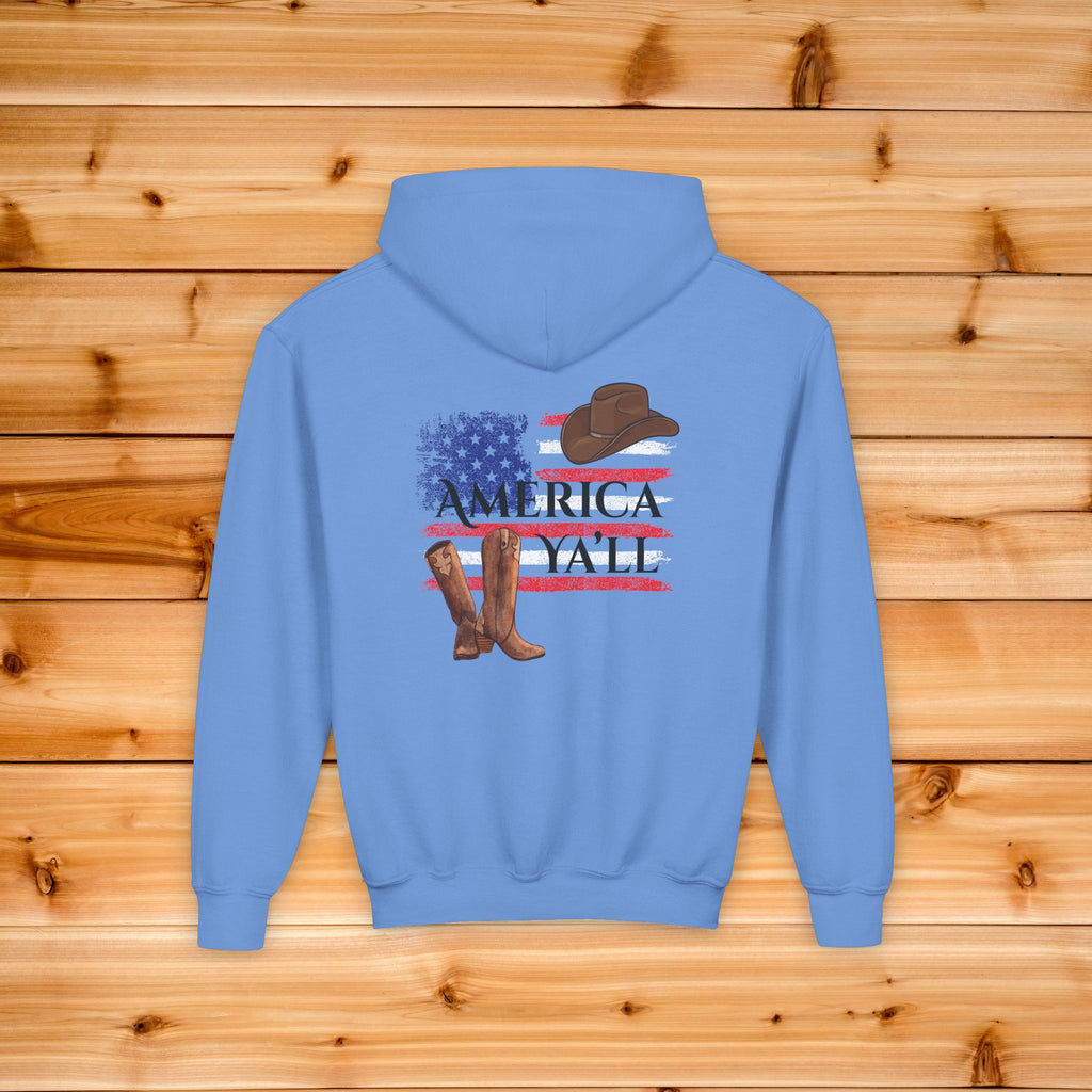 Western Youth Hoodie American Flag Cowboy Boots Sweatshirt, Patriotic Y'all Country Kids Pullover, Cowgirl Boots Graphic, Toddler Gift