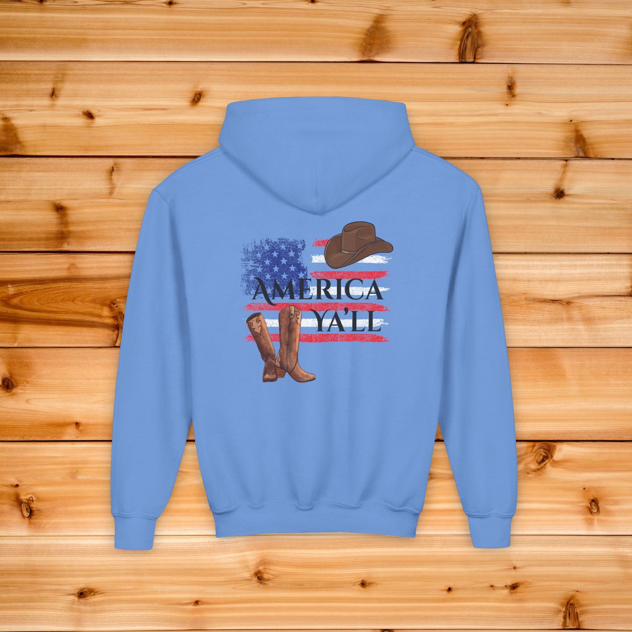 Western Youth Hoodie American Flag Cowboy Boots Sweatshirt, Patriotic Y'all Country Kids Pullover, Cowgirl Boots Graphic, Toddler Gift