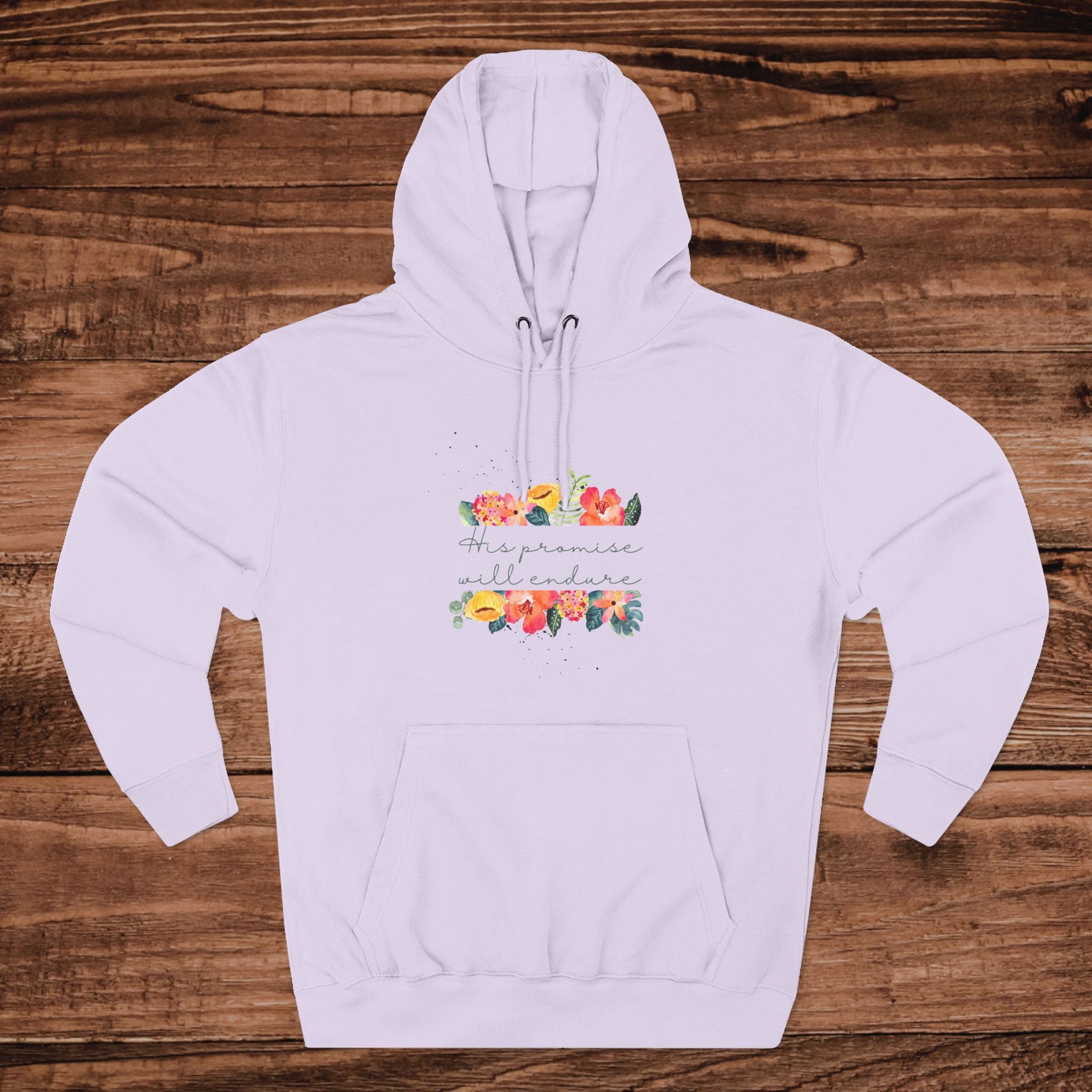 His Promise will Endure Sweatshirt | White Pullover, Floral Stripes Design