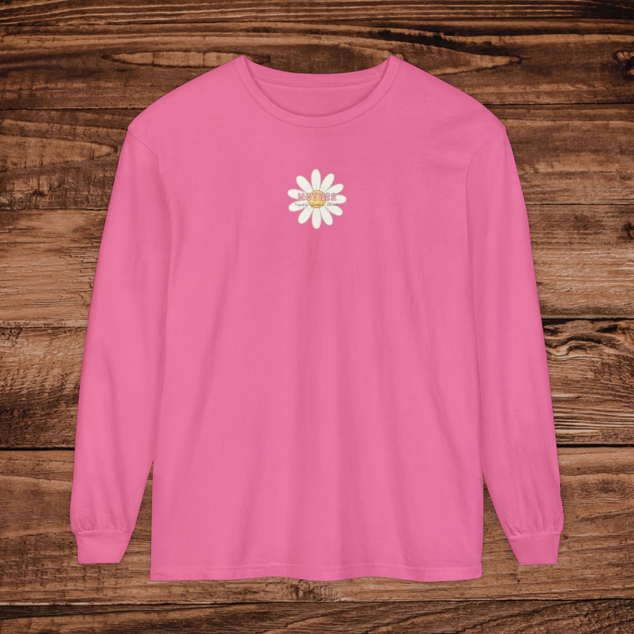 Grateful Mother Long Sleeve T-Shirt | Minimal Floral Chest Print