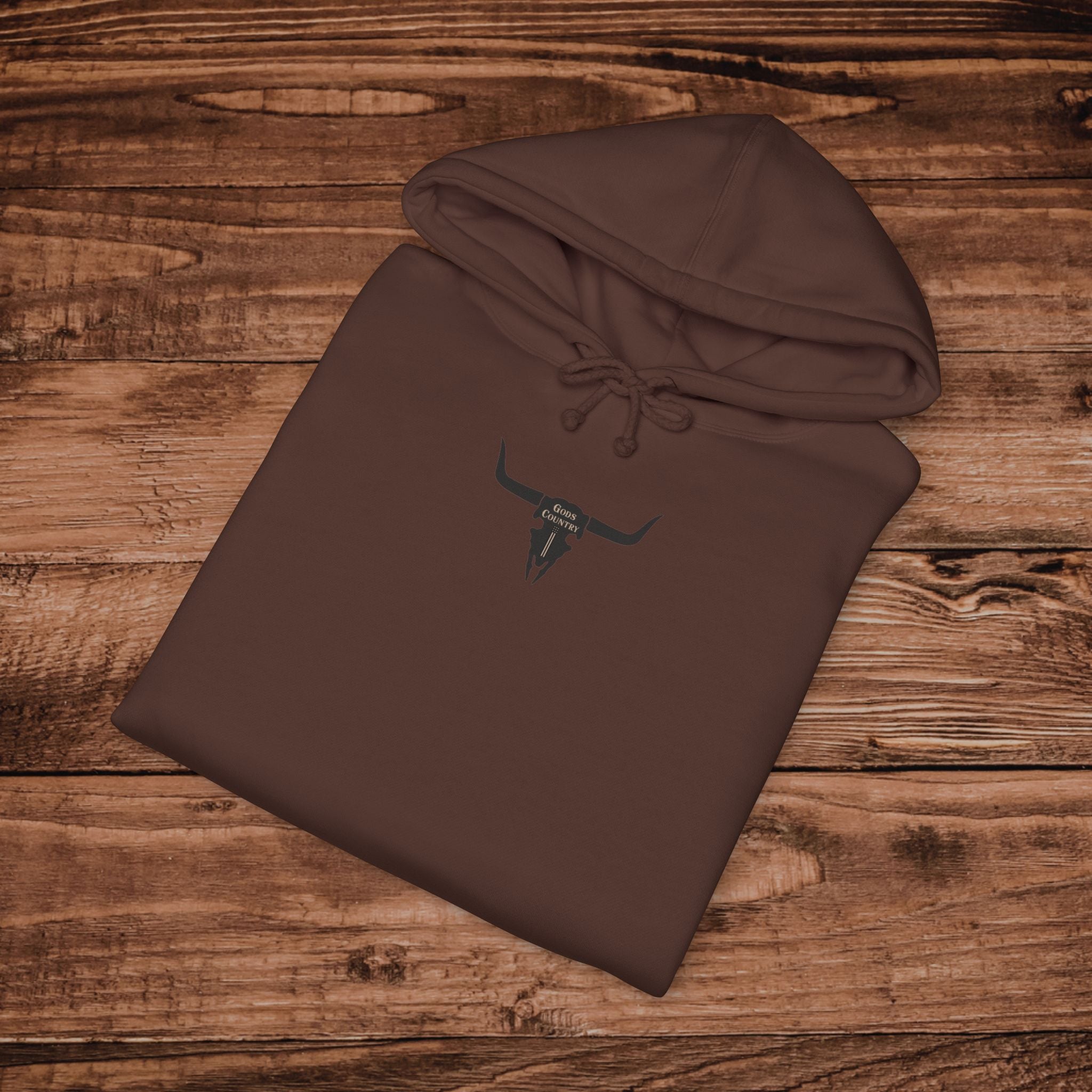 Embroidered Longhorn Skull Hoodie, Gods Country Western Sweatshirt, Texas Cattle Chest Print, Country Music Gift, Minimalist Boho Pullover