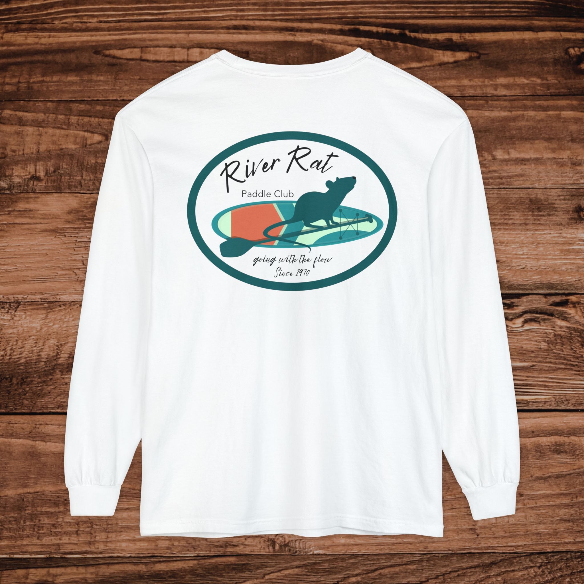 River Rat Paddle Club Long Sleeve Logo T-Shirt Dual Graphic Designs
