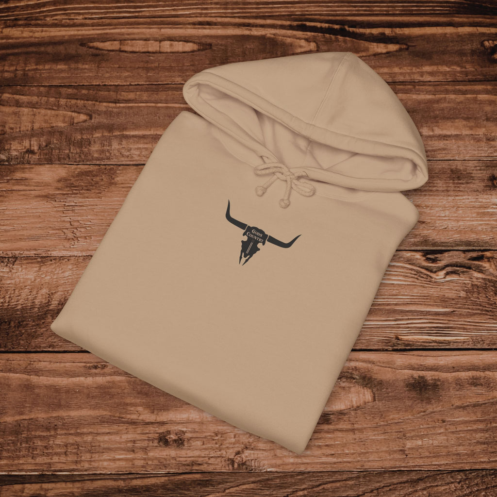 Embroidered Longhorn Skull Hoodie, Gods Country Western Sweatshirt, Texas Cattle Chest Print, Country Music Gift, Minimalist Boho Pullover