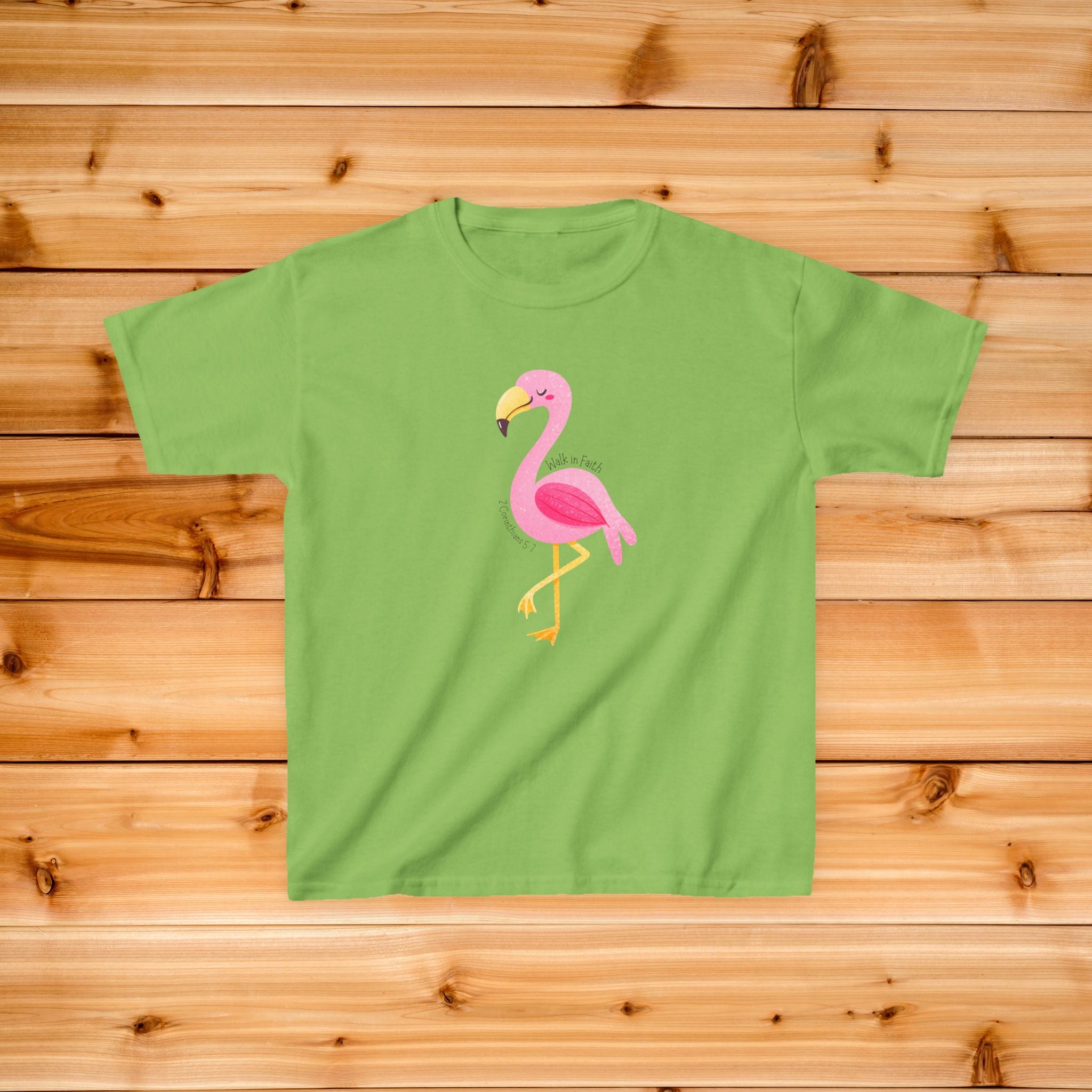 Pink Flamingo Kids T-Shirt | Walk by Faith