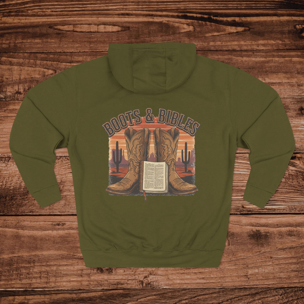 Boots and Bible Faith Design Three-Panel Fleece Hoodie