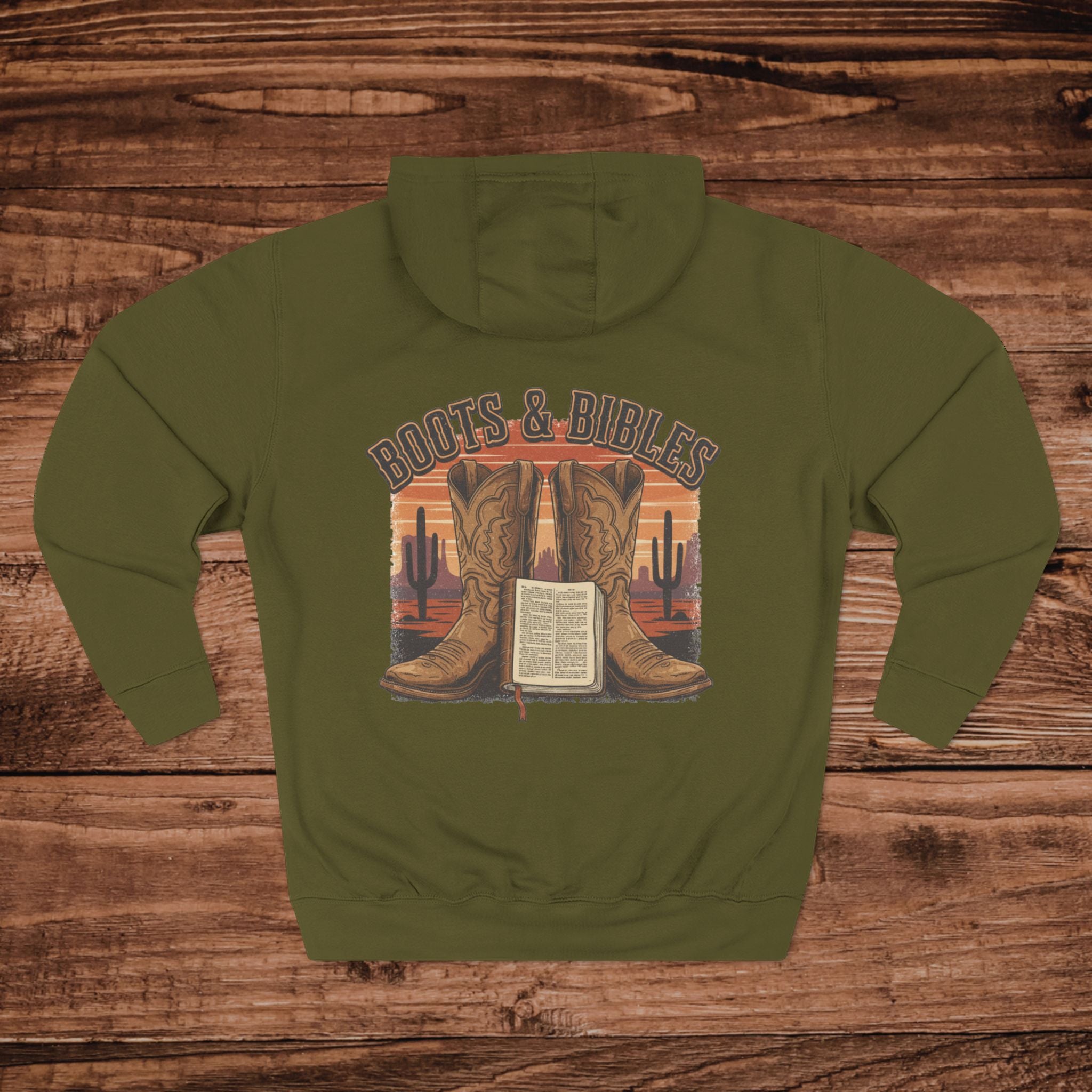 Boots and Bible Faith Design Three-Panel Fleece Hoodie