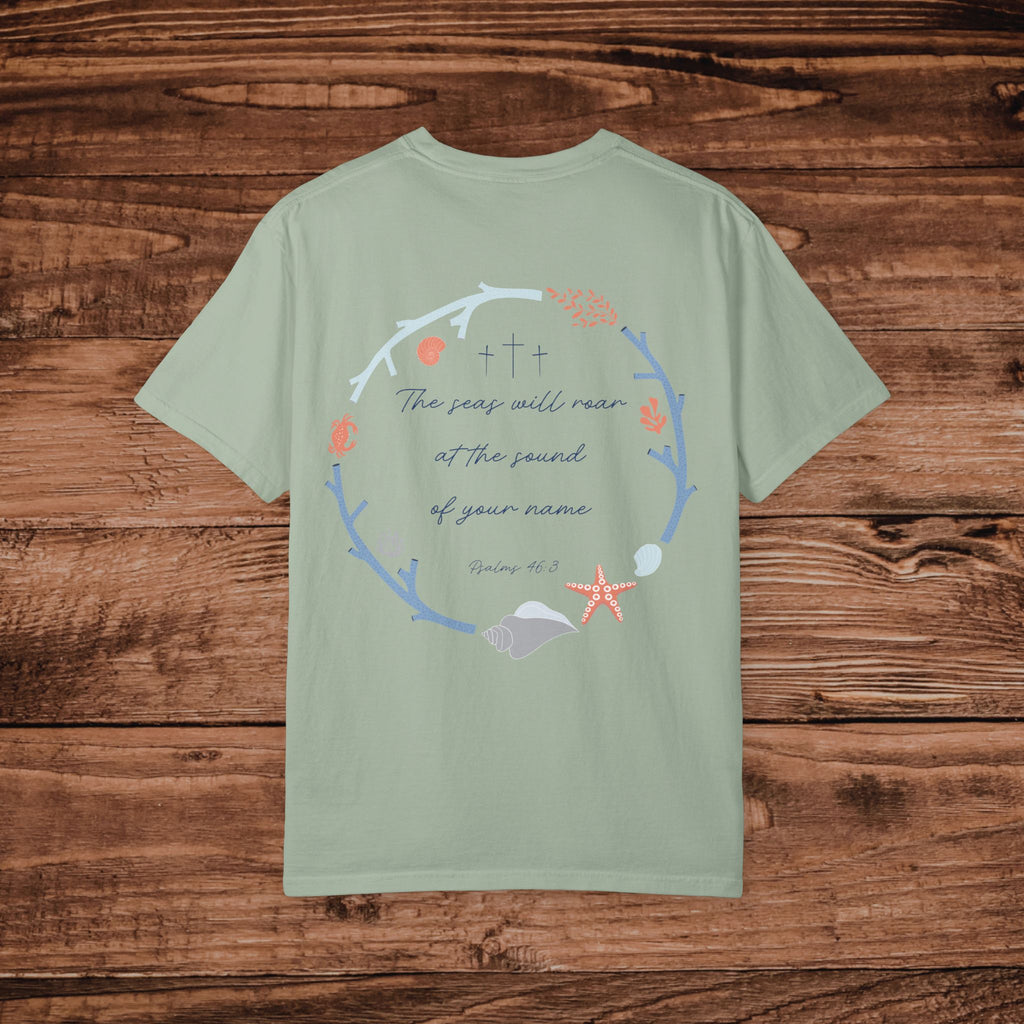 Oceans Will Roar Psalm 43 Scripture Tee, Dual Graphic, Christian Aesthetic T-shirt, Minimalist Worship Gift, Faith Based tshirt