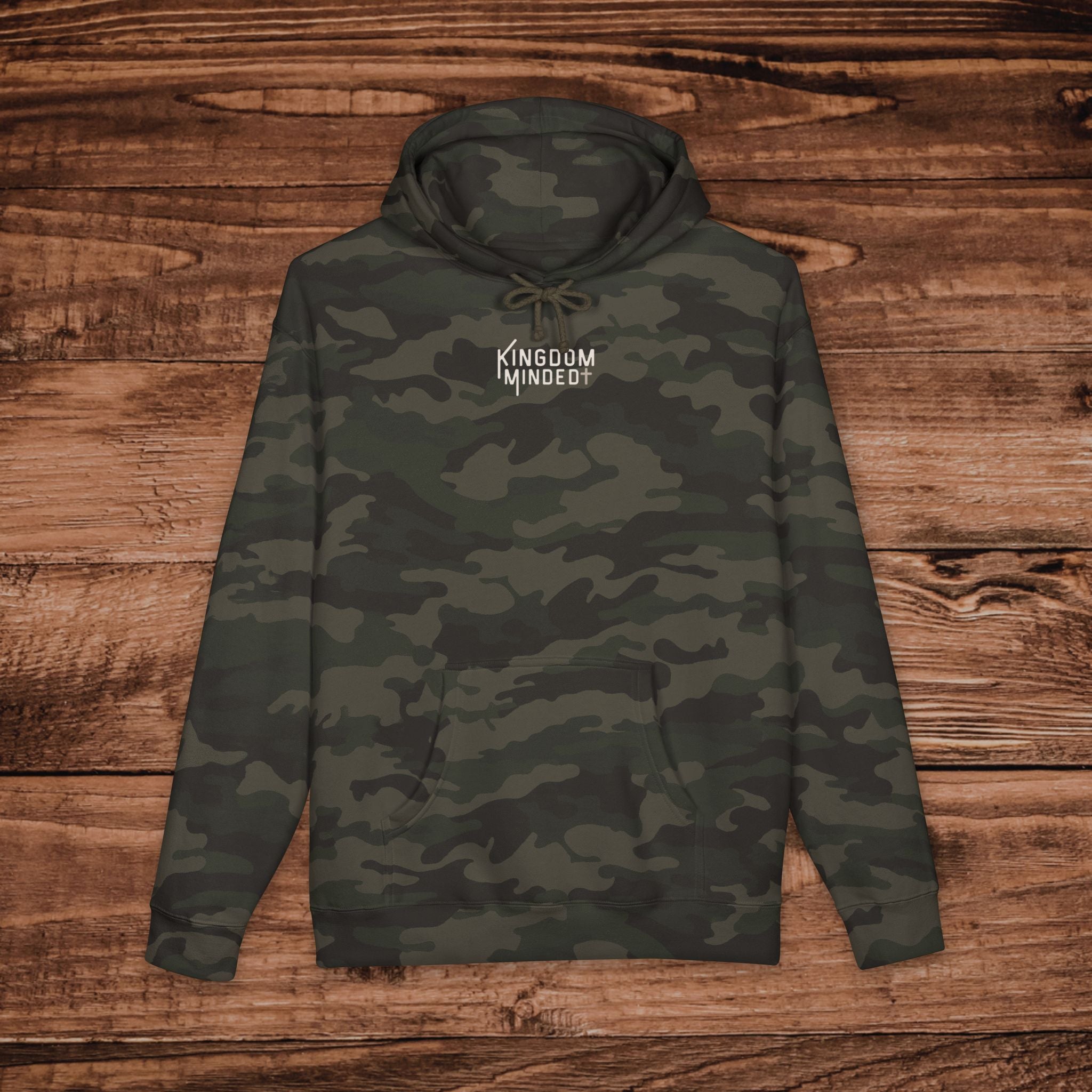 Embroidered Kindom Minded Camo Hoodie, Christian Sweatshirt, Premium Heavyweight Pullover, Aesthetic Camouflage Gospel Hoodie