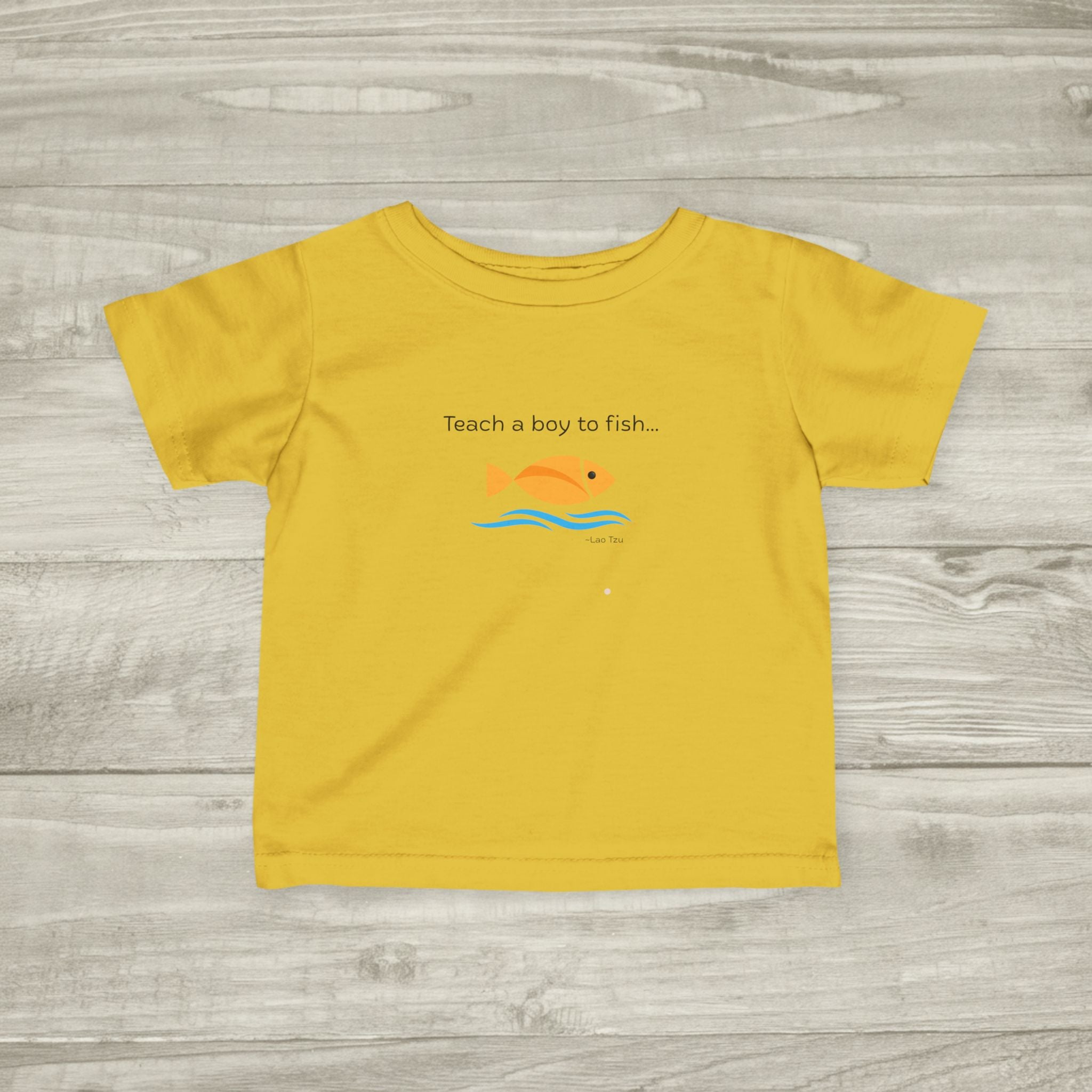 Teach a Boy to Fish infant tee | cute orange fish graphic