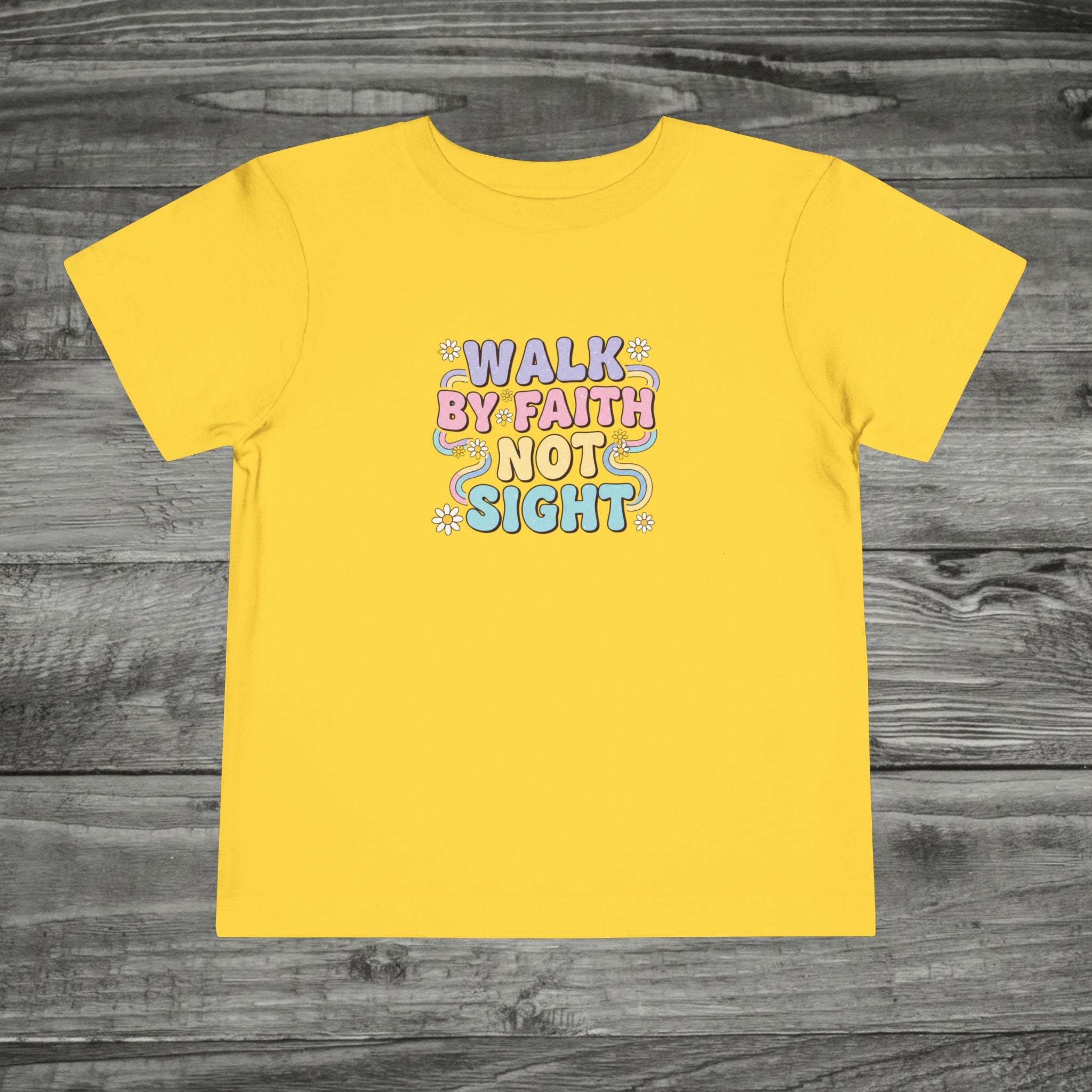 Walk By Faith Not Sight toddler tee | Christian faith kids shirt, pastel bubble lettering