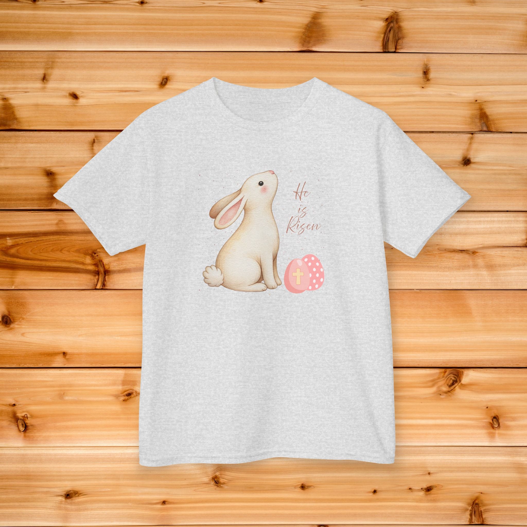 Easter Bunny with Polka Dot Egg Kids Tee | pastel rabbit illustration