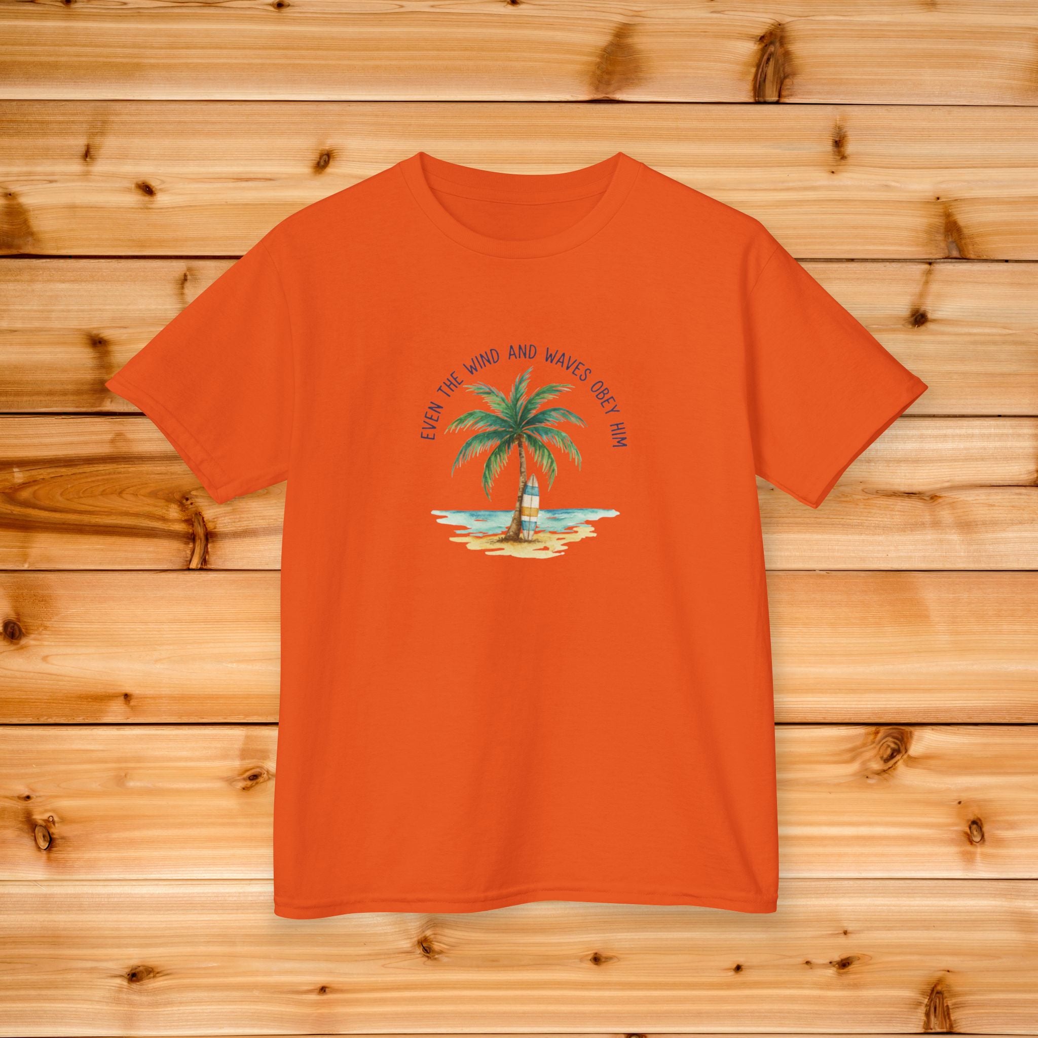 Palm Tree Beach Illustration Kids Tee | Youth Island Vacation Tropical Design