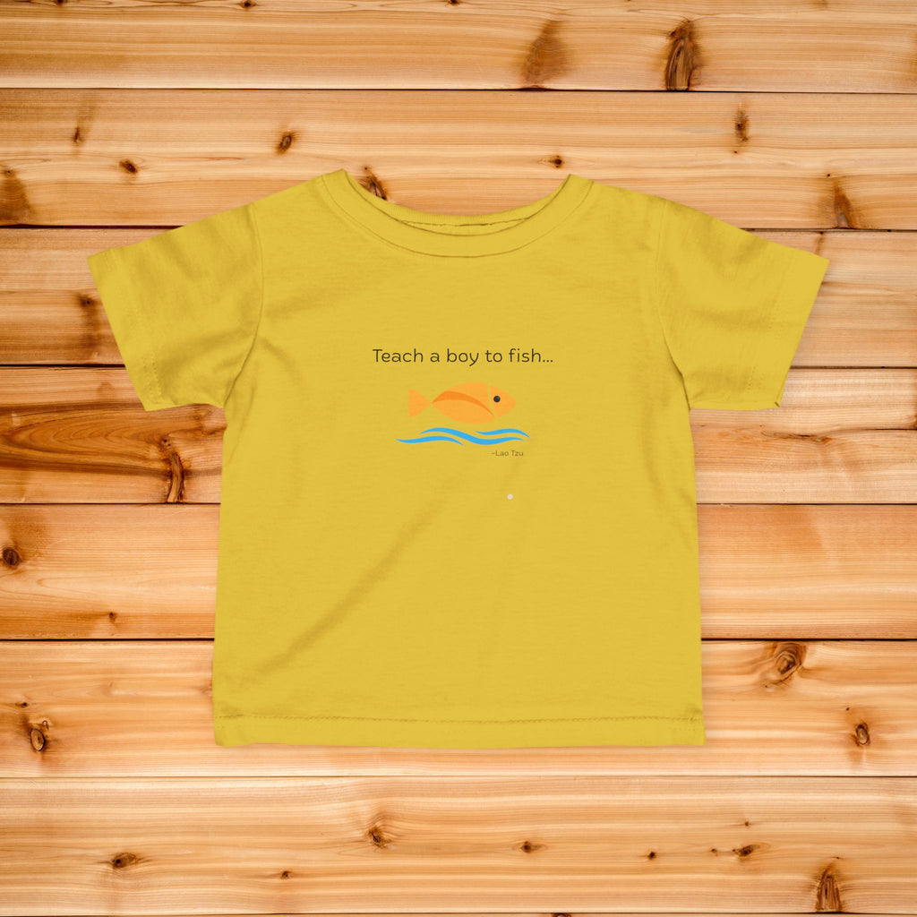 Teach a Boy to Fish infant tee | cute orange fish graphic