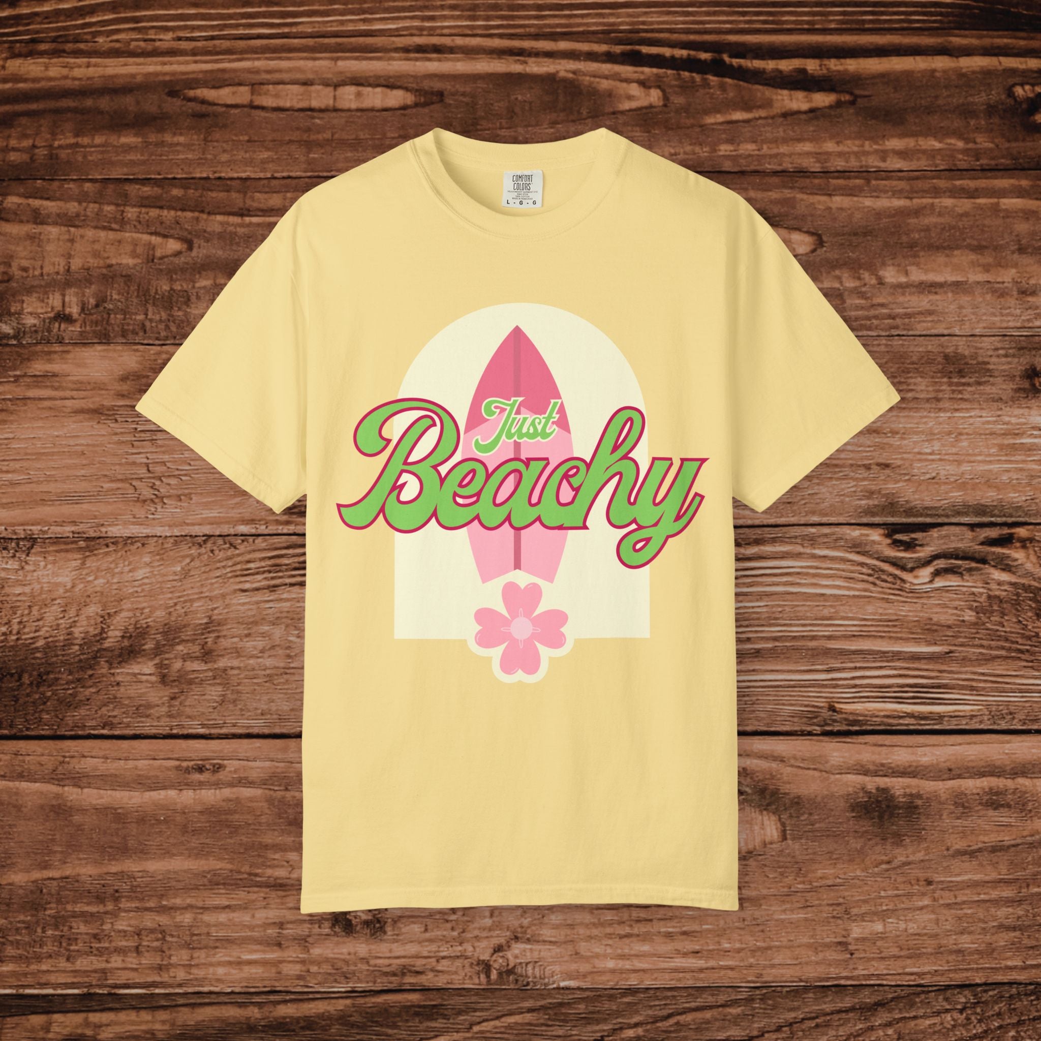Just Beachy T-shirt | Surfboard Floral Retro Script