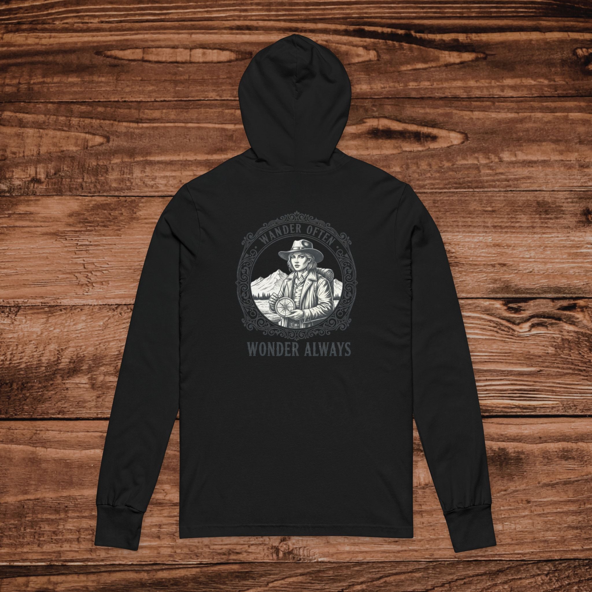 Wander Often Wonder Always Hooded Tee | Christian Nature Shirt for Women | Lightweight Hiking Hoodie | Faith Outdoors Apparel | Gift for Her