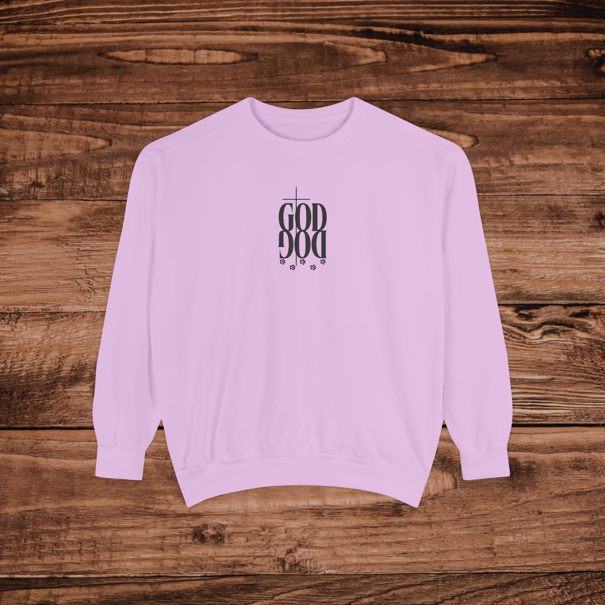 GOD DOG vertical script floral sweatshirt | spiritual pet lover design