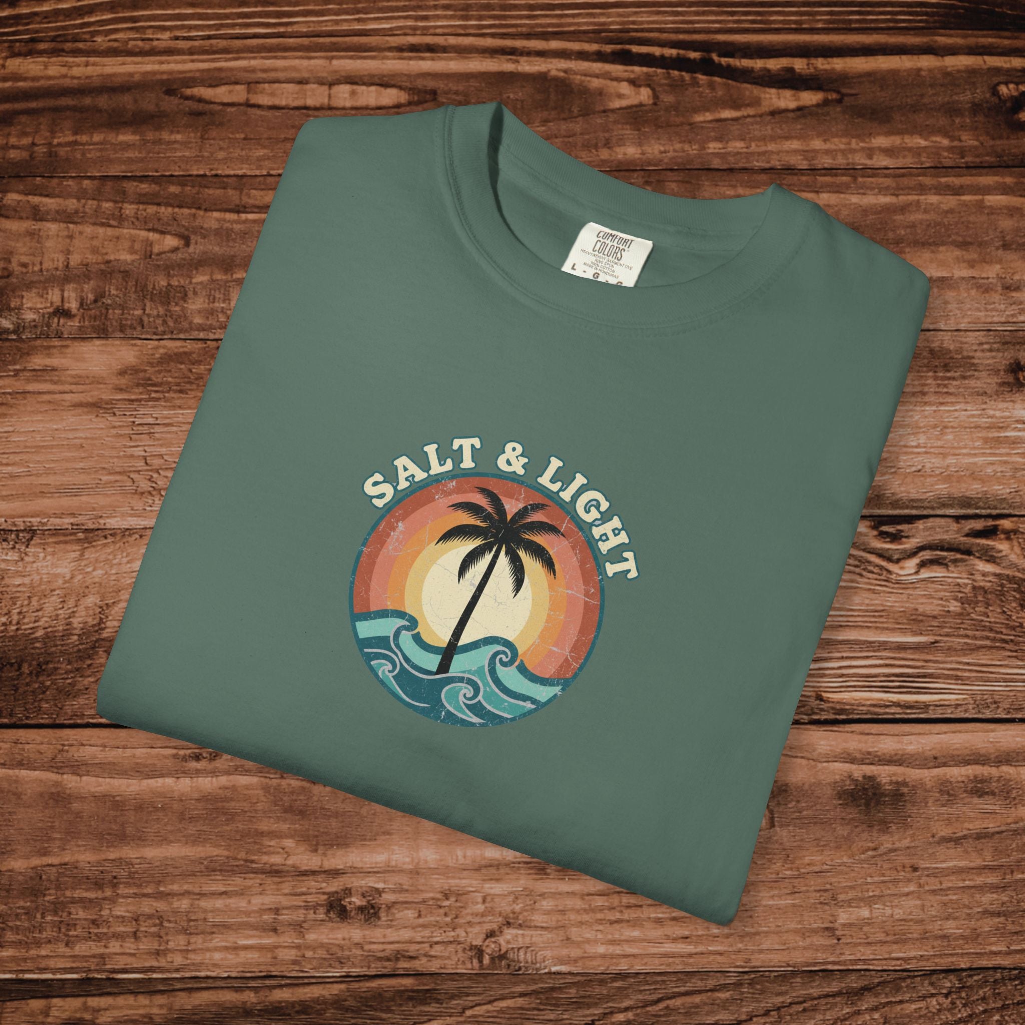 Sunset Palm Circle T-Shirt | Retro Beach Wave Graphic