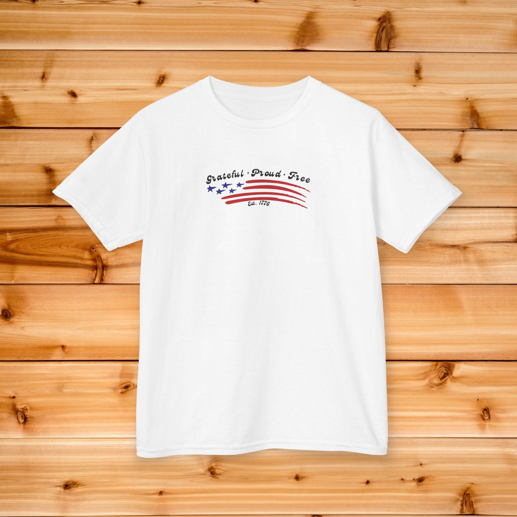 Kids Grateful Proud Free Comfort Colors Shirt, Patriotic American Flag Tee, Vintage USA Stars and Stripes Graphic, 4th of July Gift,
