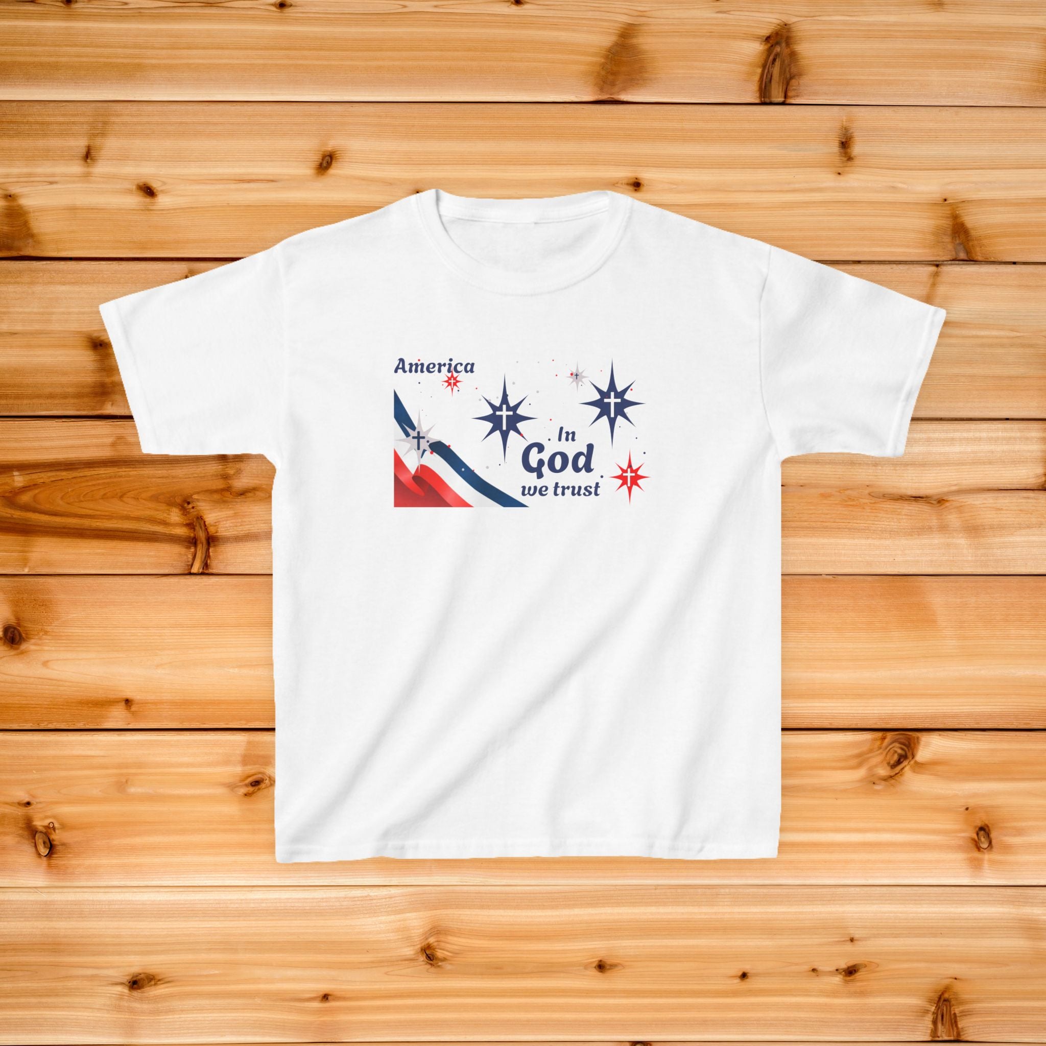 America In God We Trust Kids T-Shirt | Patriotic Stars Red White Blue