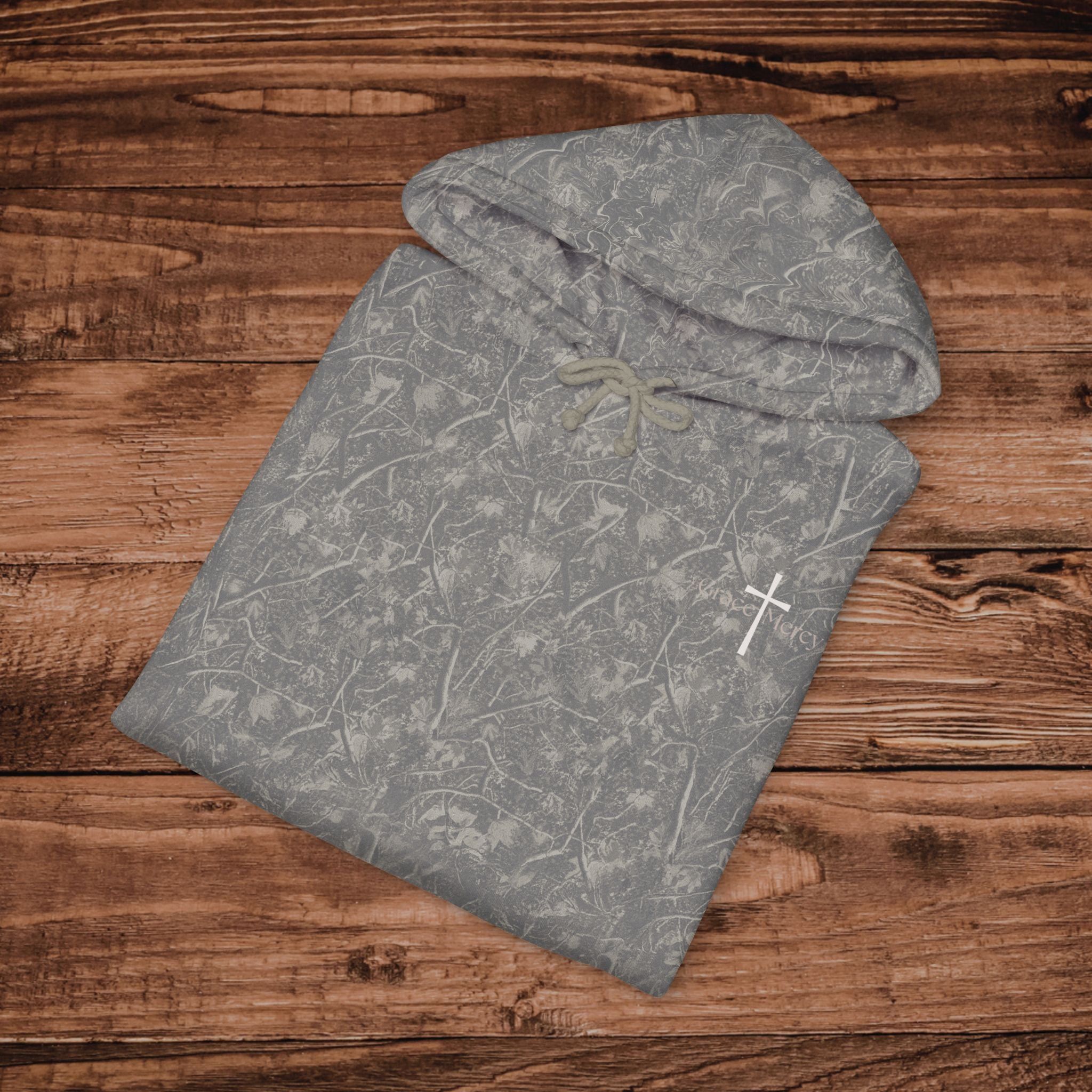 Embroidered Grace Mercy Cross Camo Hoodie, Christian Camoflauge Sweatshirt, Premium Heavyweight Pullover, Aesthetic Camouflage Gospel Hoodie