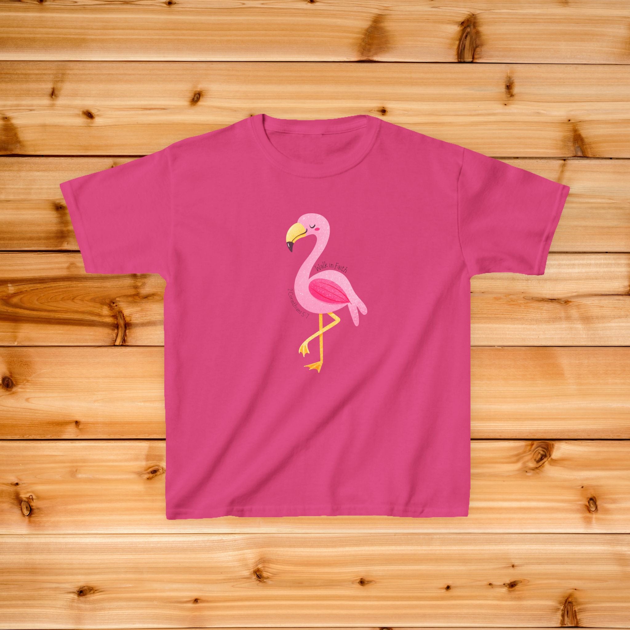 Pink Flamingo Kids T-Shirt | Walk by Faith