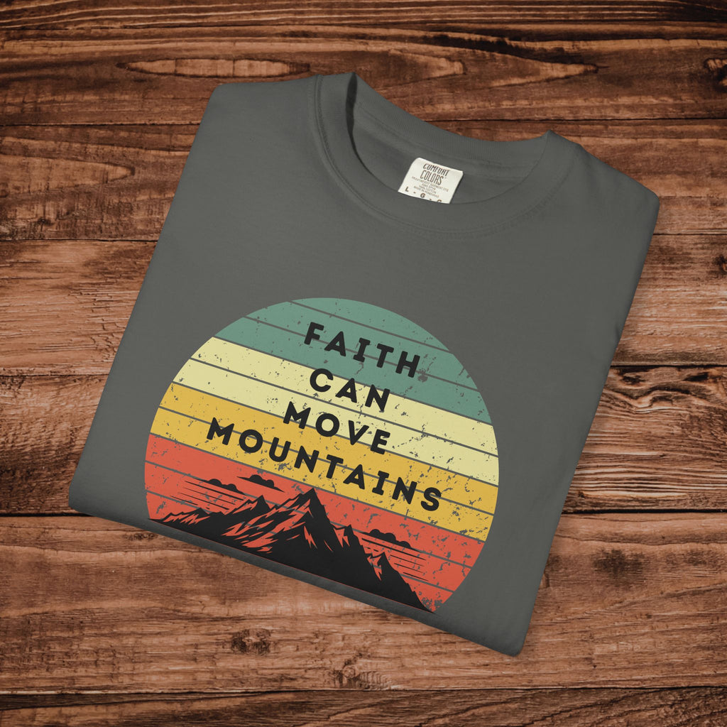 Faith Can Move Mountains tshirt Vintage Sunset Mountain Graphic 100% ring-spun US cotton