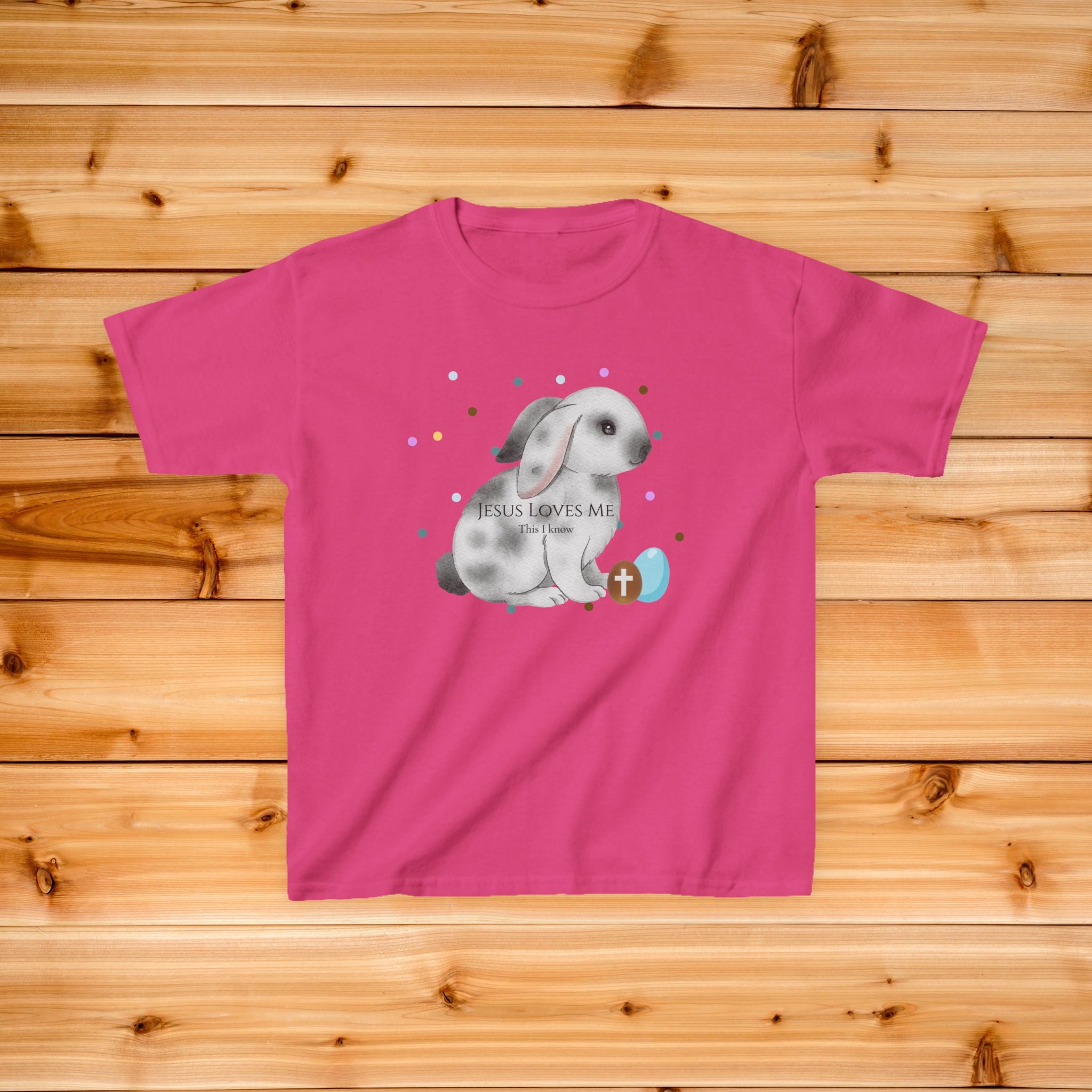 Gray Bunny with Cross Egg Kids Tee | Easter Christian Bunny Shirt