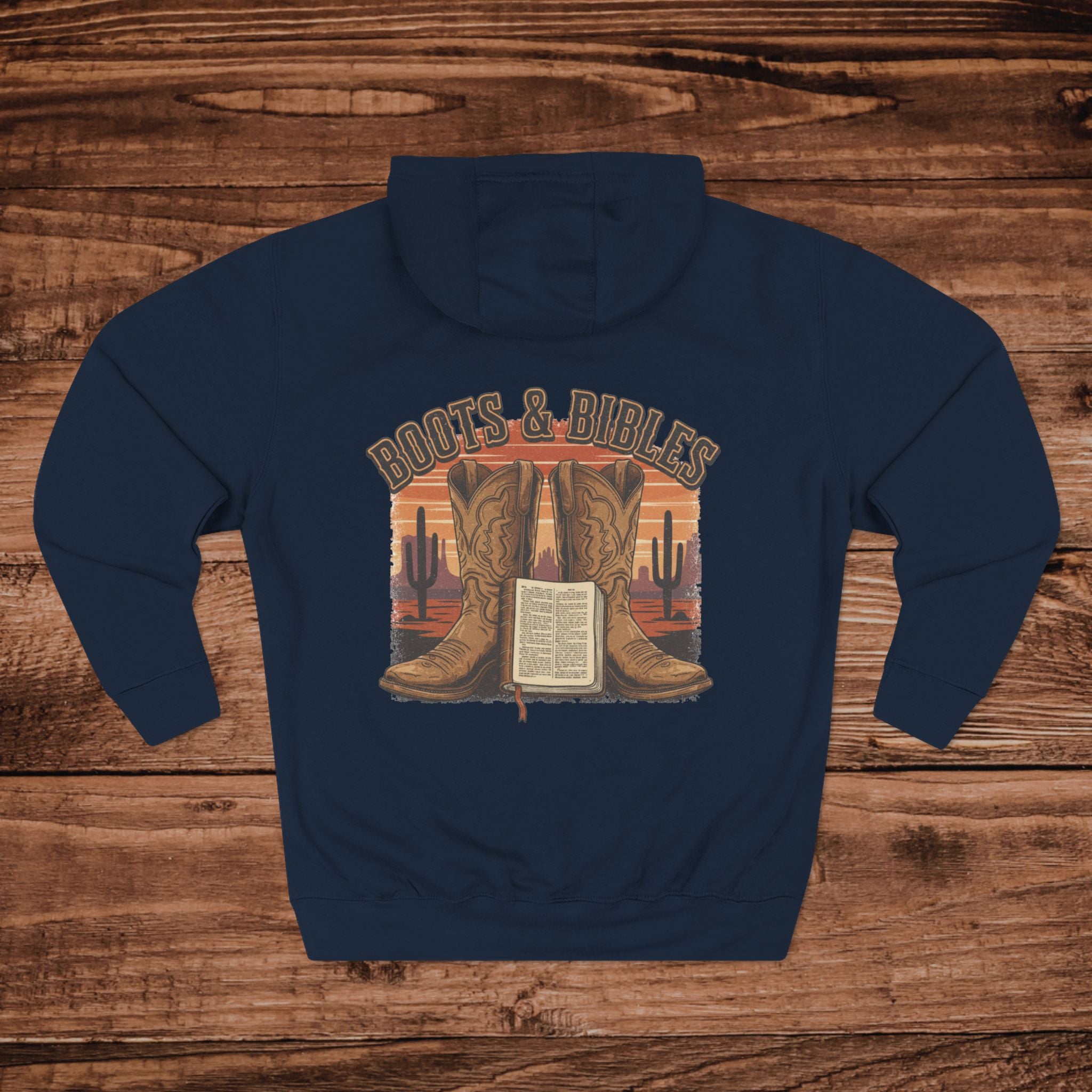 Boots and Bible Faith Design Three-Panel Fleece Hoodie