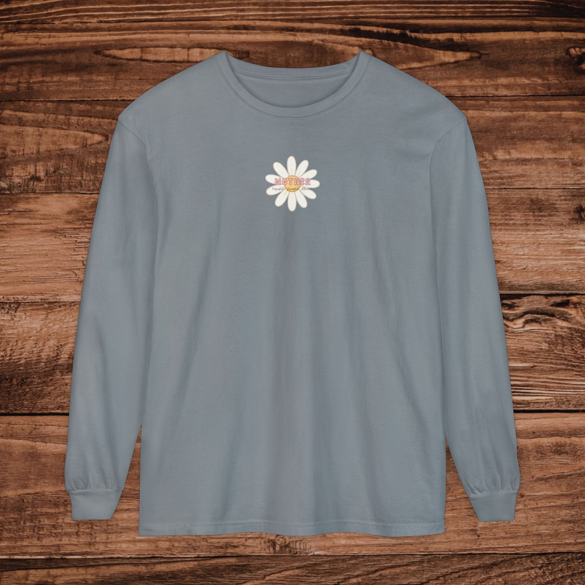 Grateful Mother Long Sleeve T-Shirt | Minimal Floral Chest Print