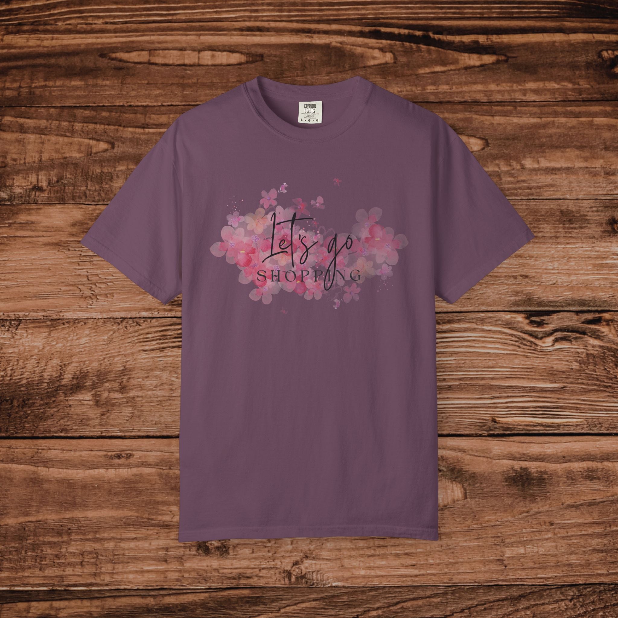 Lets Go Shopping T-shirt | Pink Watercolor Script Tee
