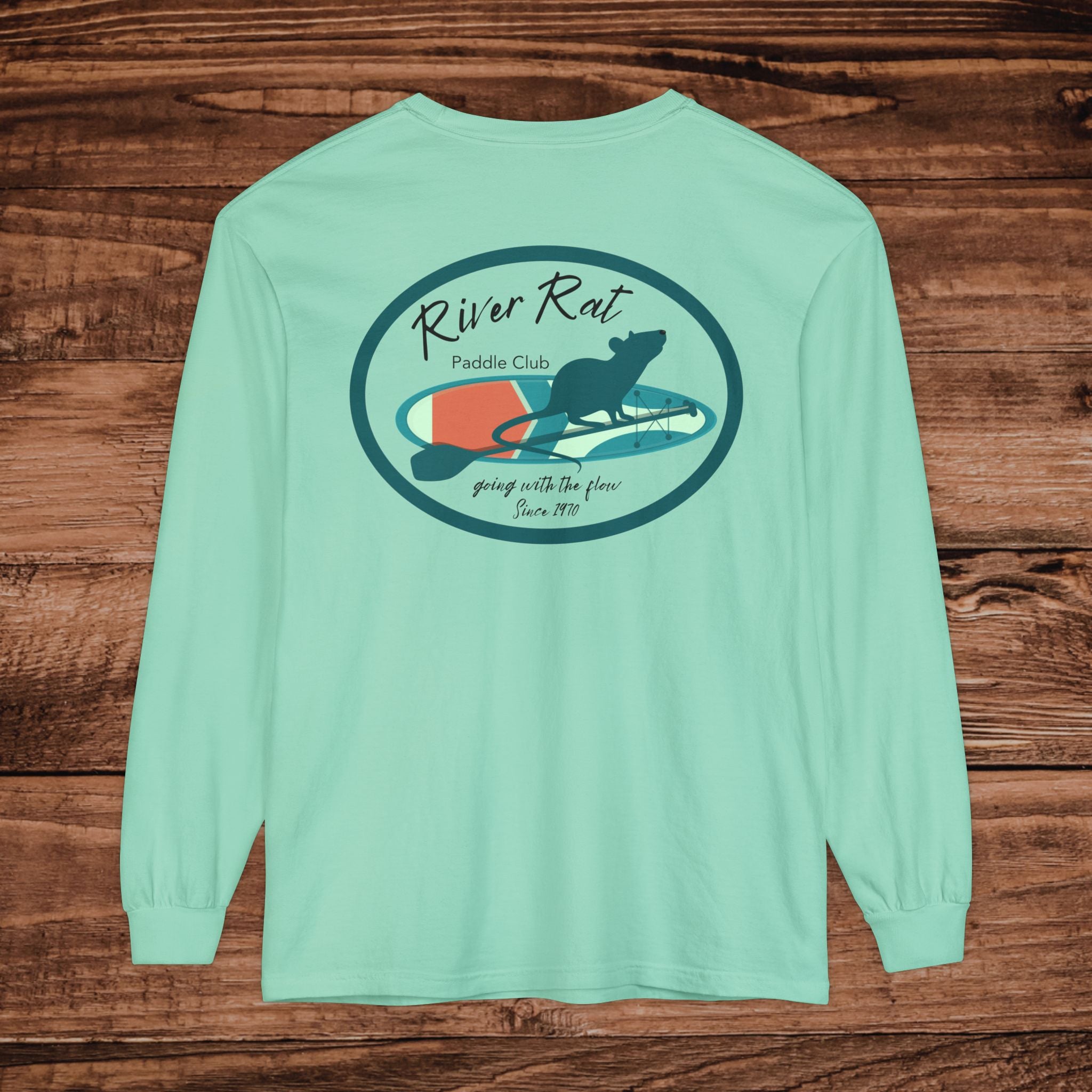 River Rat Paddle Club Long Sleeve Logo T-Shirt Dual Graphic Designs