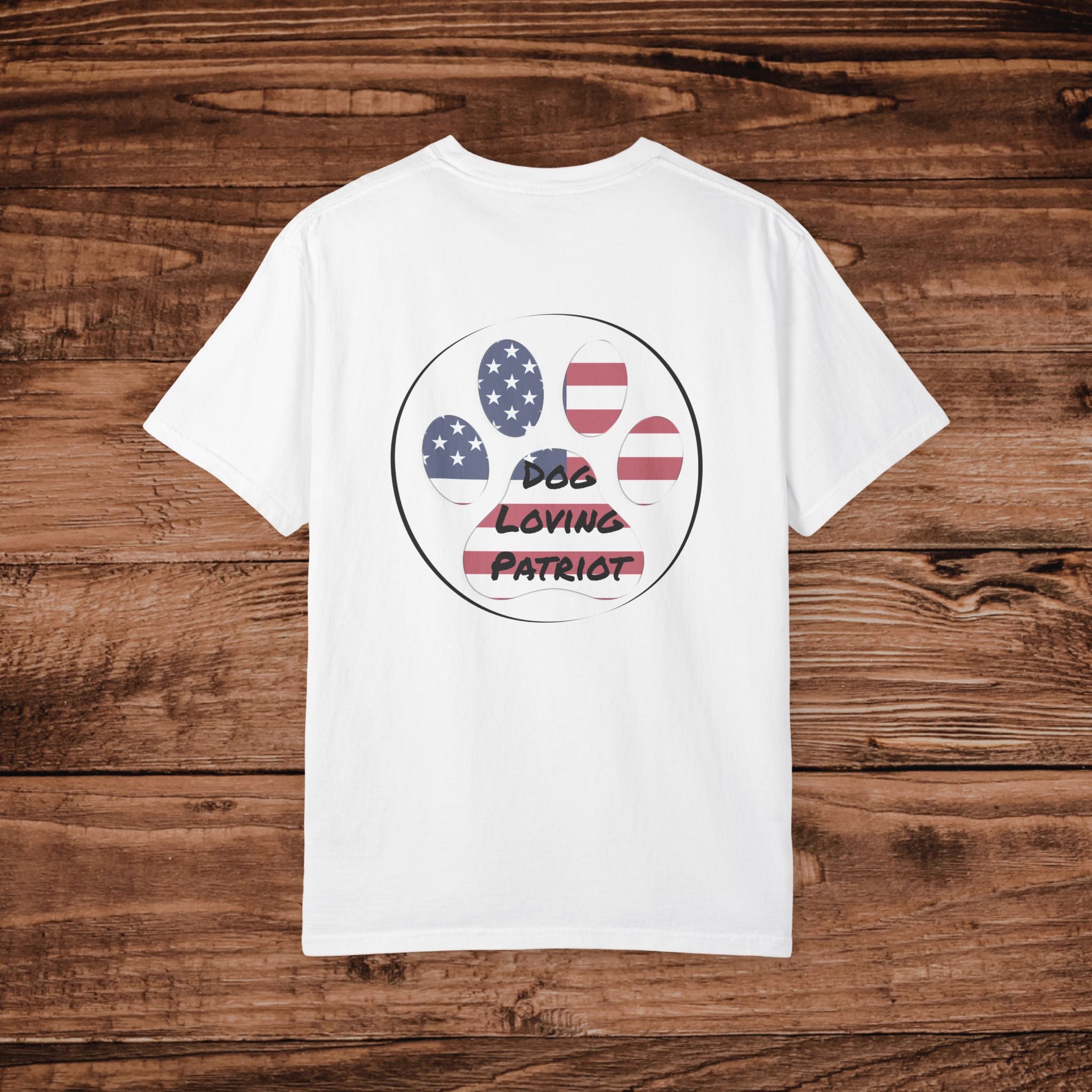 Dog Loving Patriot T-shirt | American Flag Paw Print