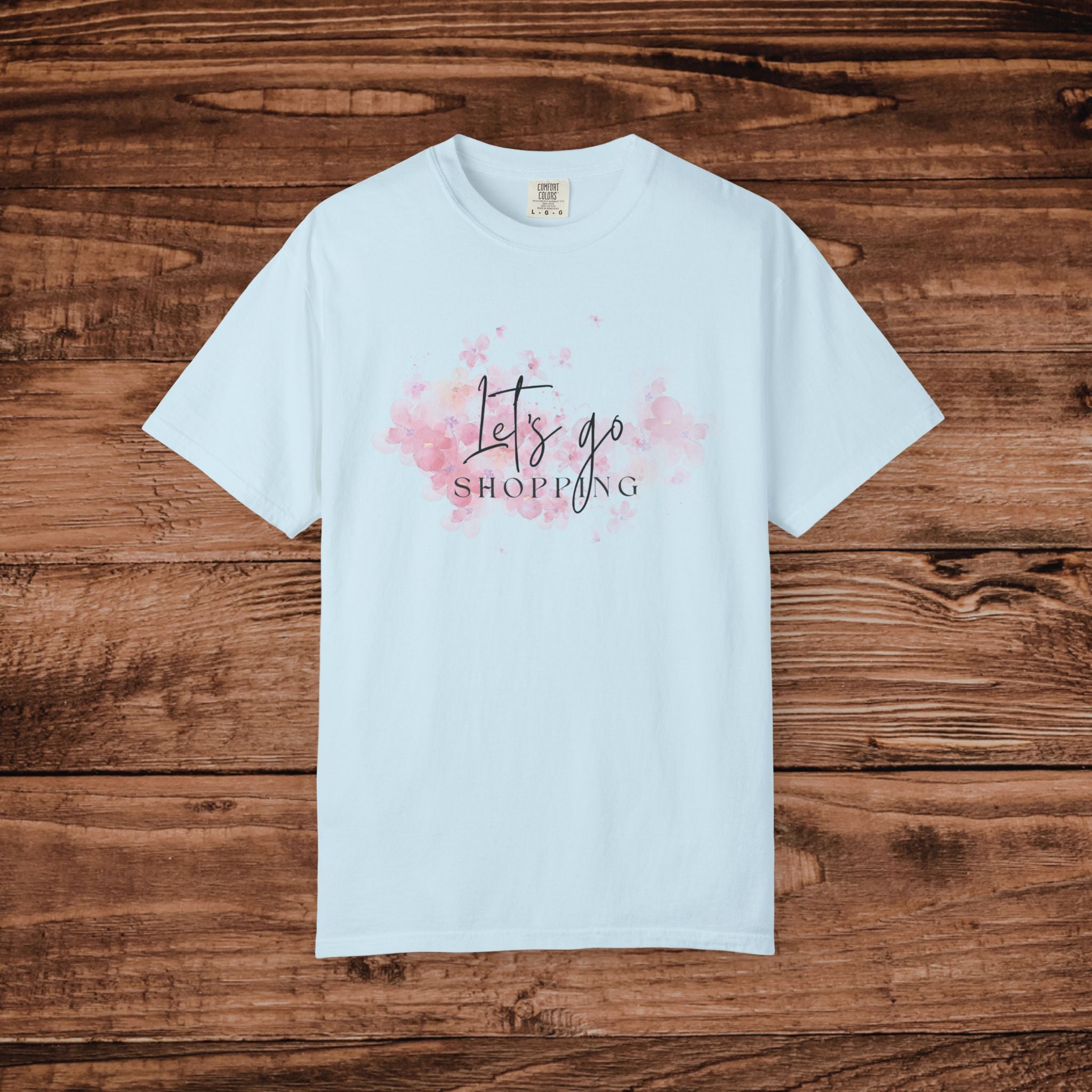 Lets Go Shopping T-shirt | Pink Watercolor Script Tee
