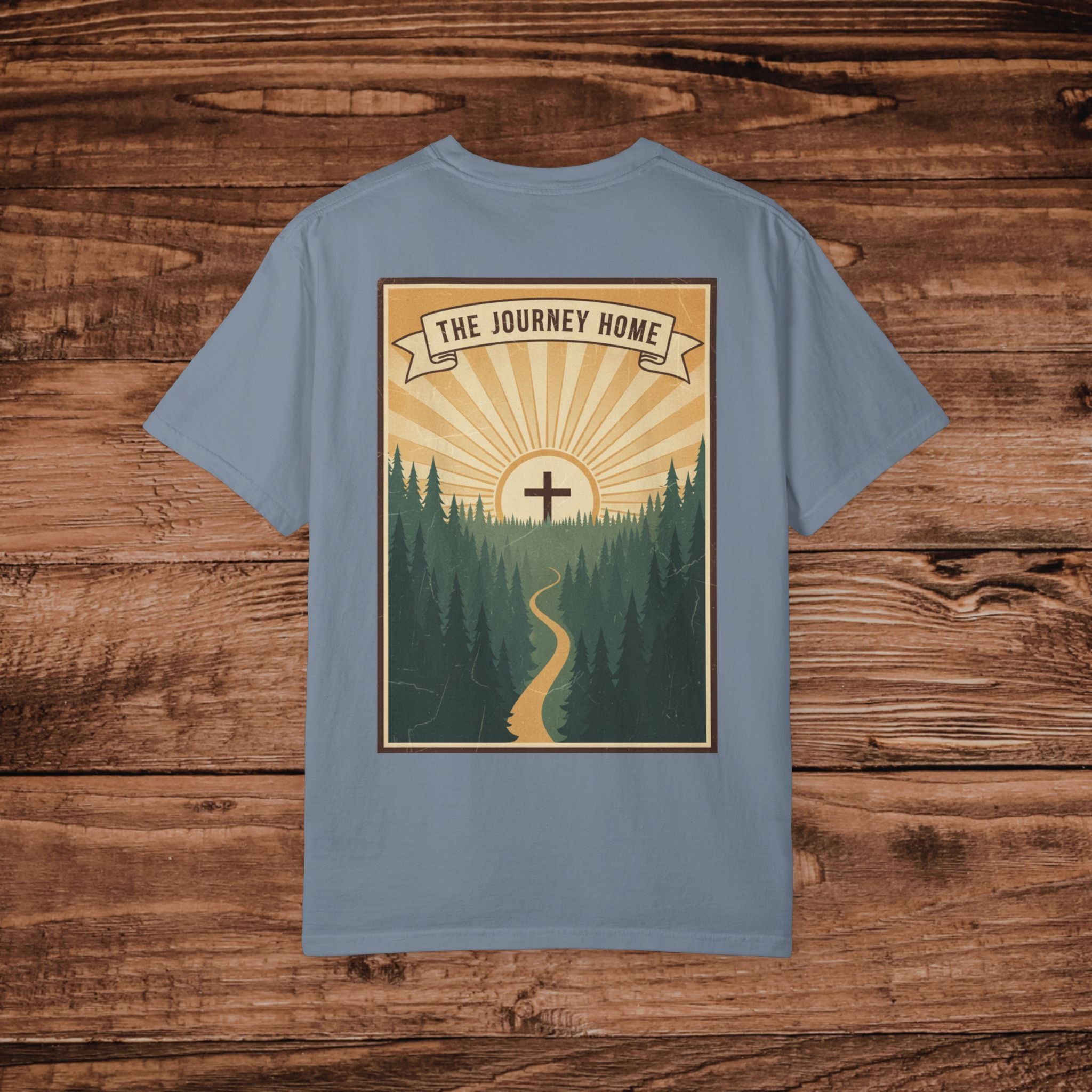 The Journey Home faith graphic tee T-Shirt | Inspirational Christian design
