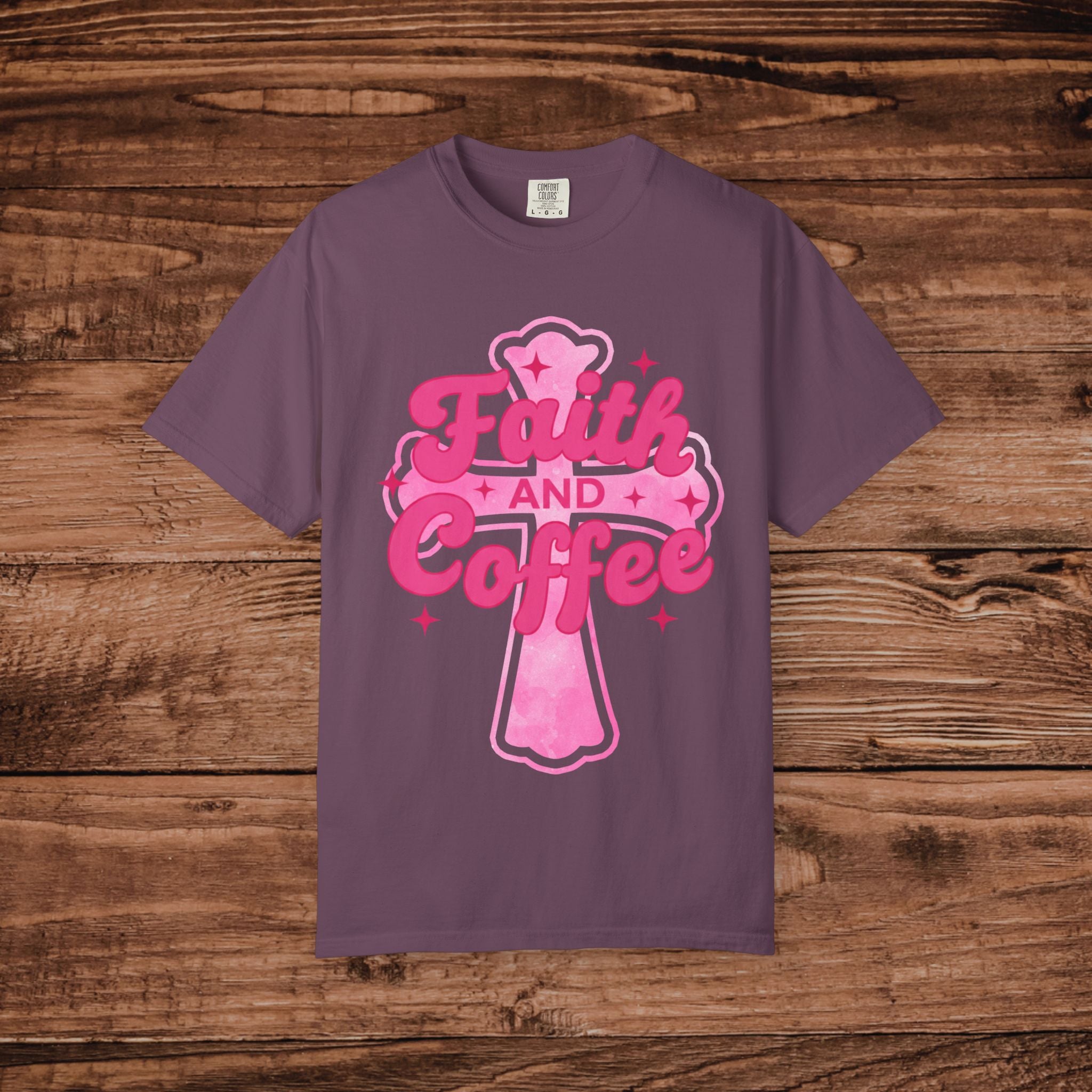 Faith and Coffee T-Shirt | Pink Cross Coffee Design