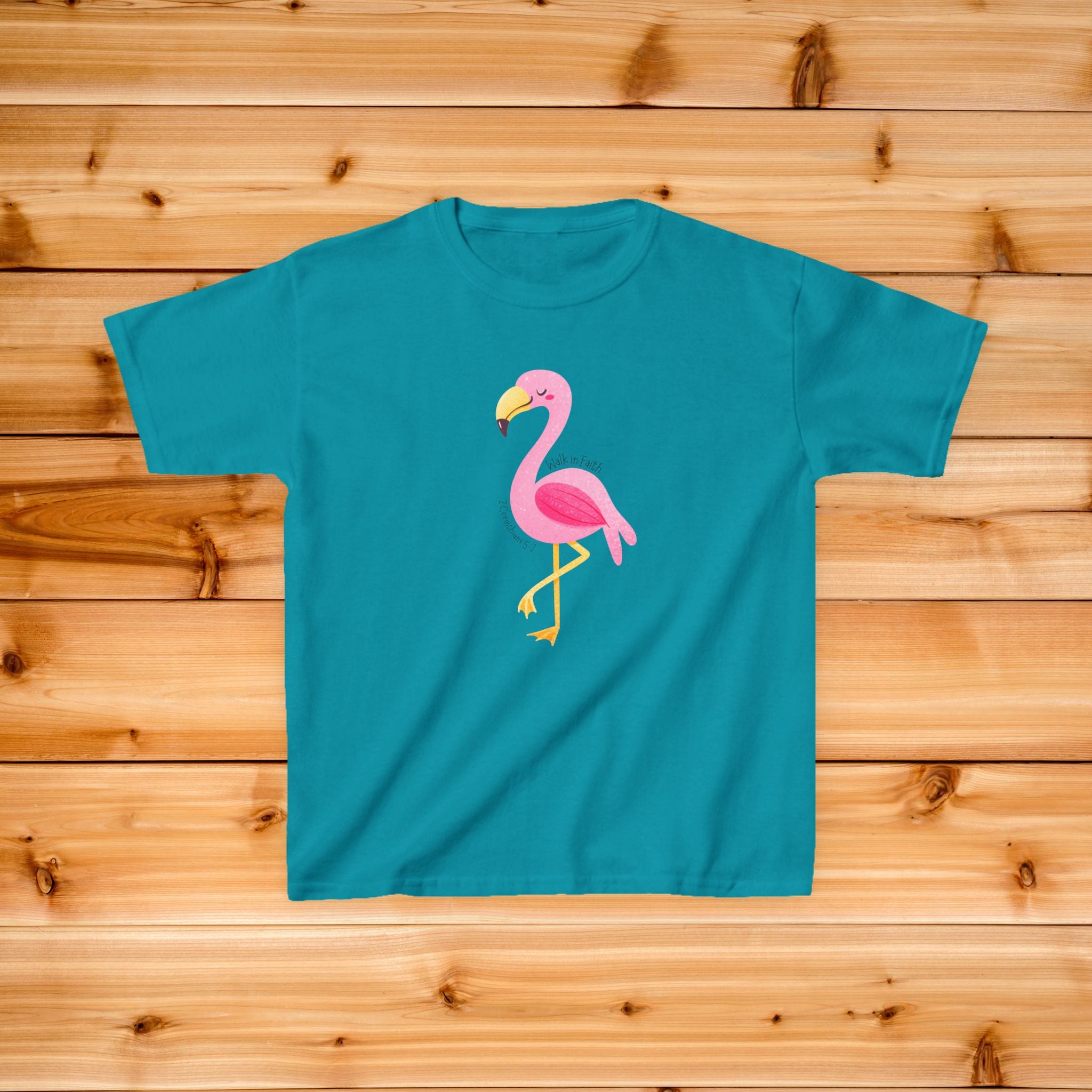 Pink Flamingo Kids T-Shirt | Walk by Faith