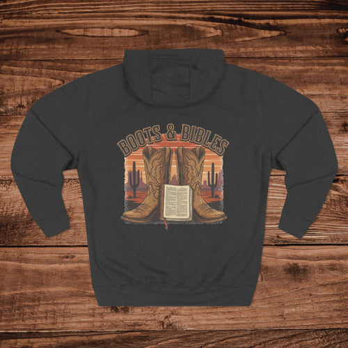 Boots and Bible Faith Design Three-Panel Fleece Hoodie