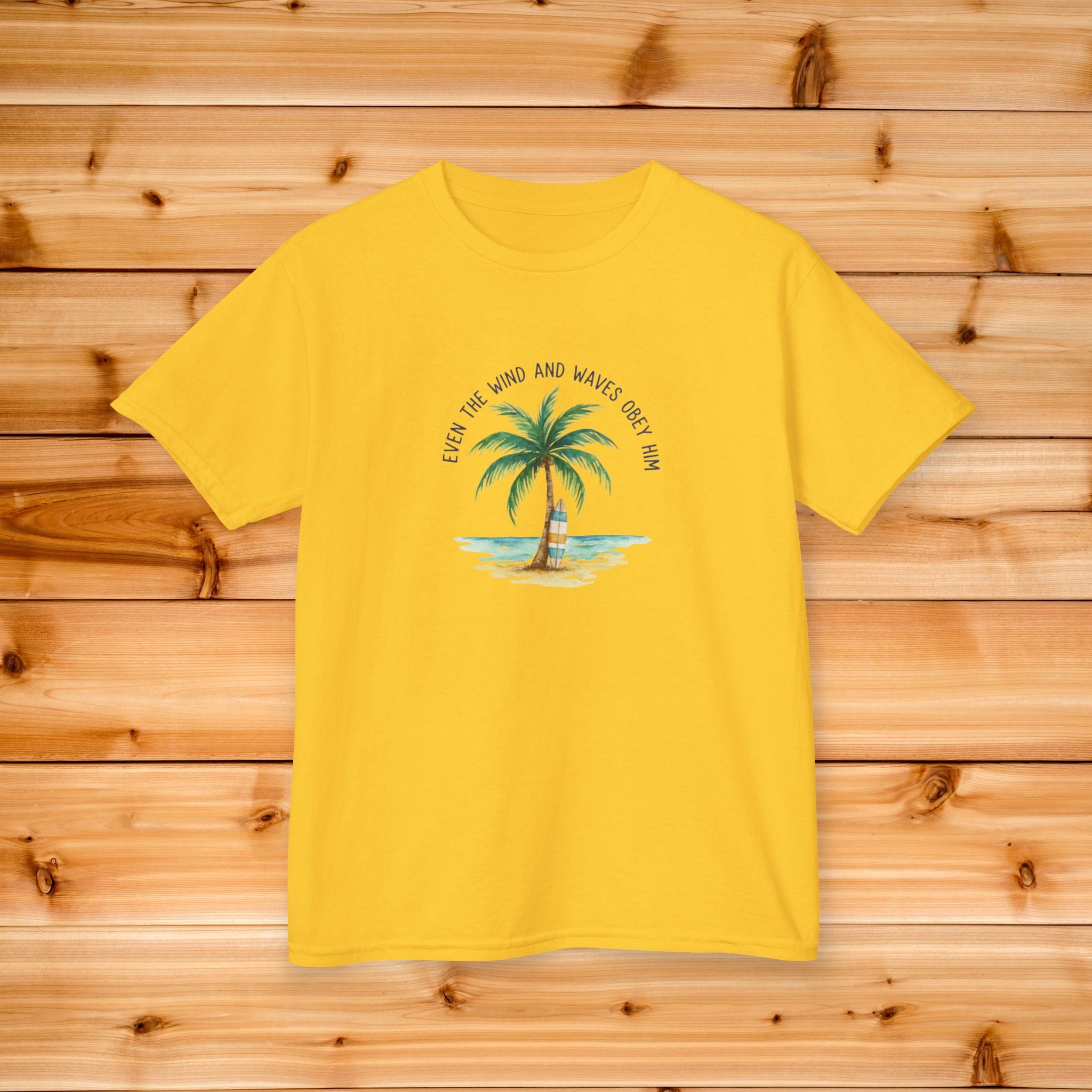 Palm Tree Beach Illustration Kids Tee | Youth Island Vacation Tropical Design
