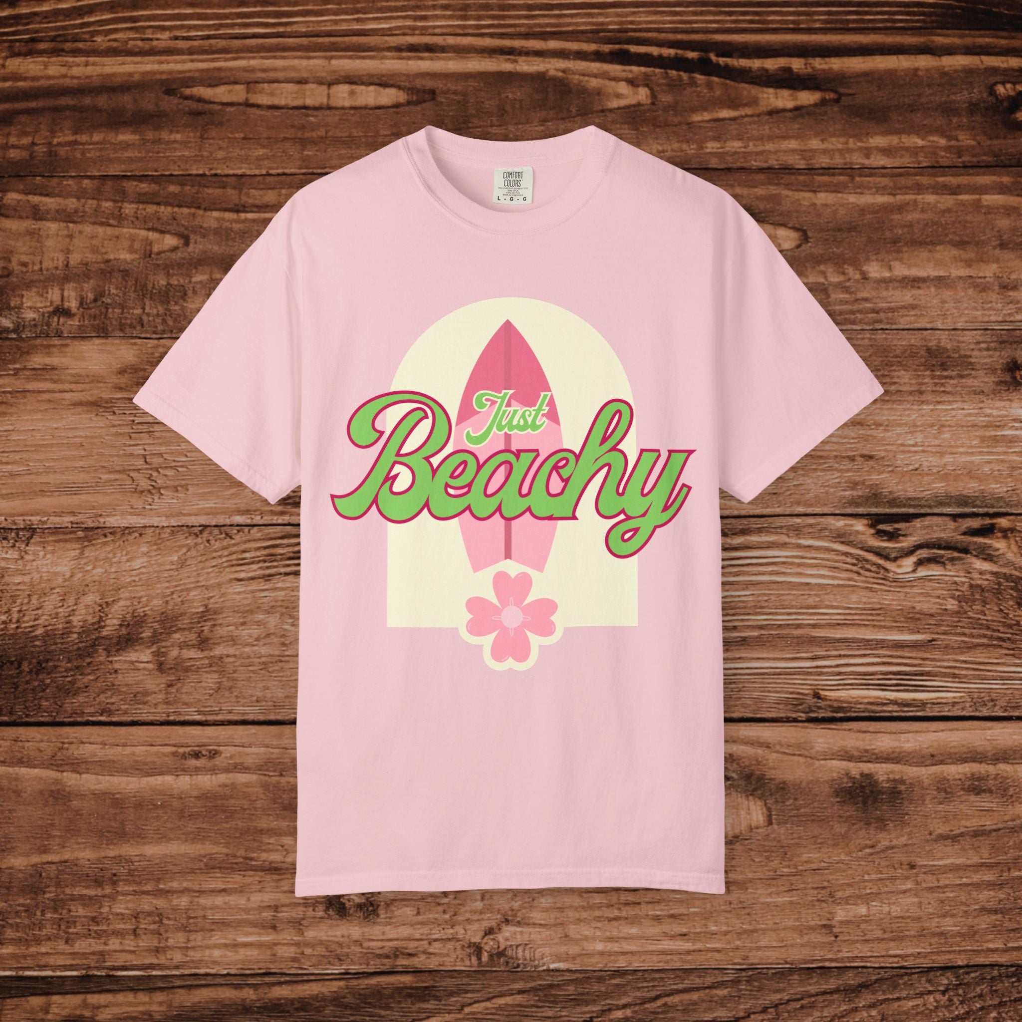 Just Beachy T-shirt | Surfboard Floral Retro Script