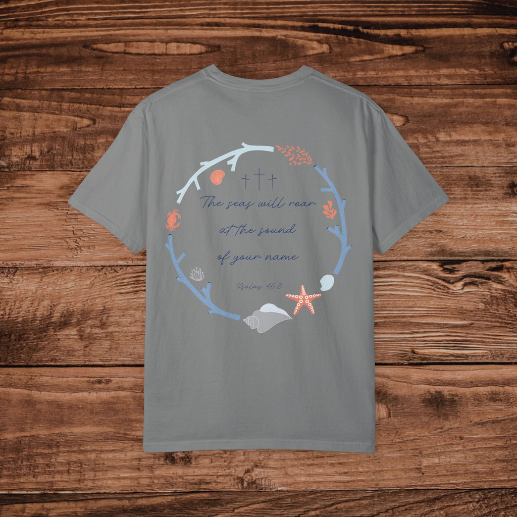 Oceans Will Roar Psalm 43 Scripture Tee, Dual Graphic, Christian Aesthetic T-shirt, Minimalist Worship Gift, Faith Based tshirt