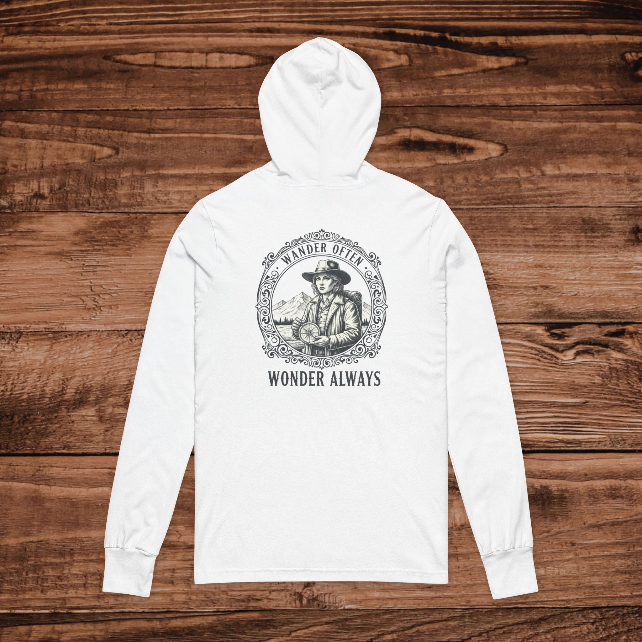 Wander Often Wonder Always Hooded Tee | Christian Nature Shirt for Women | Lightweight Hiking Hoodie | Faith Outdoors Apparel | Gift for Her