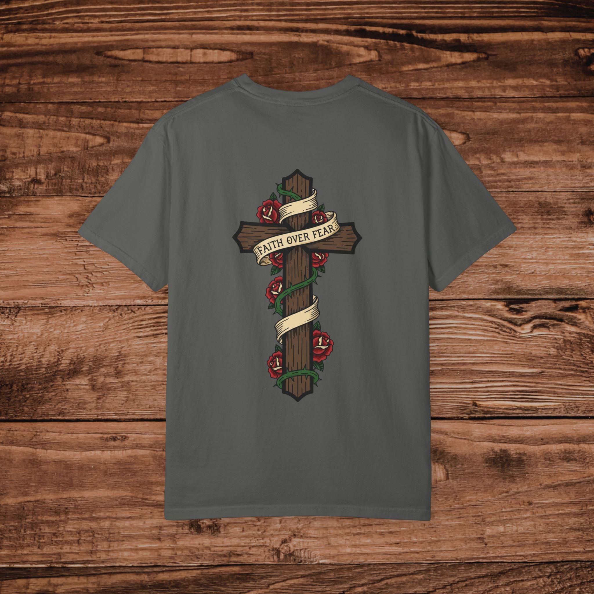 Faith Over Fear Cross T-shirt | Rose and Banner Design