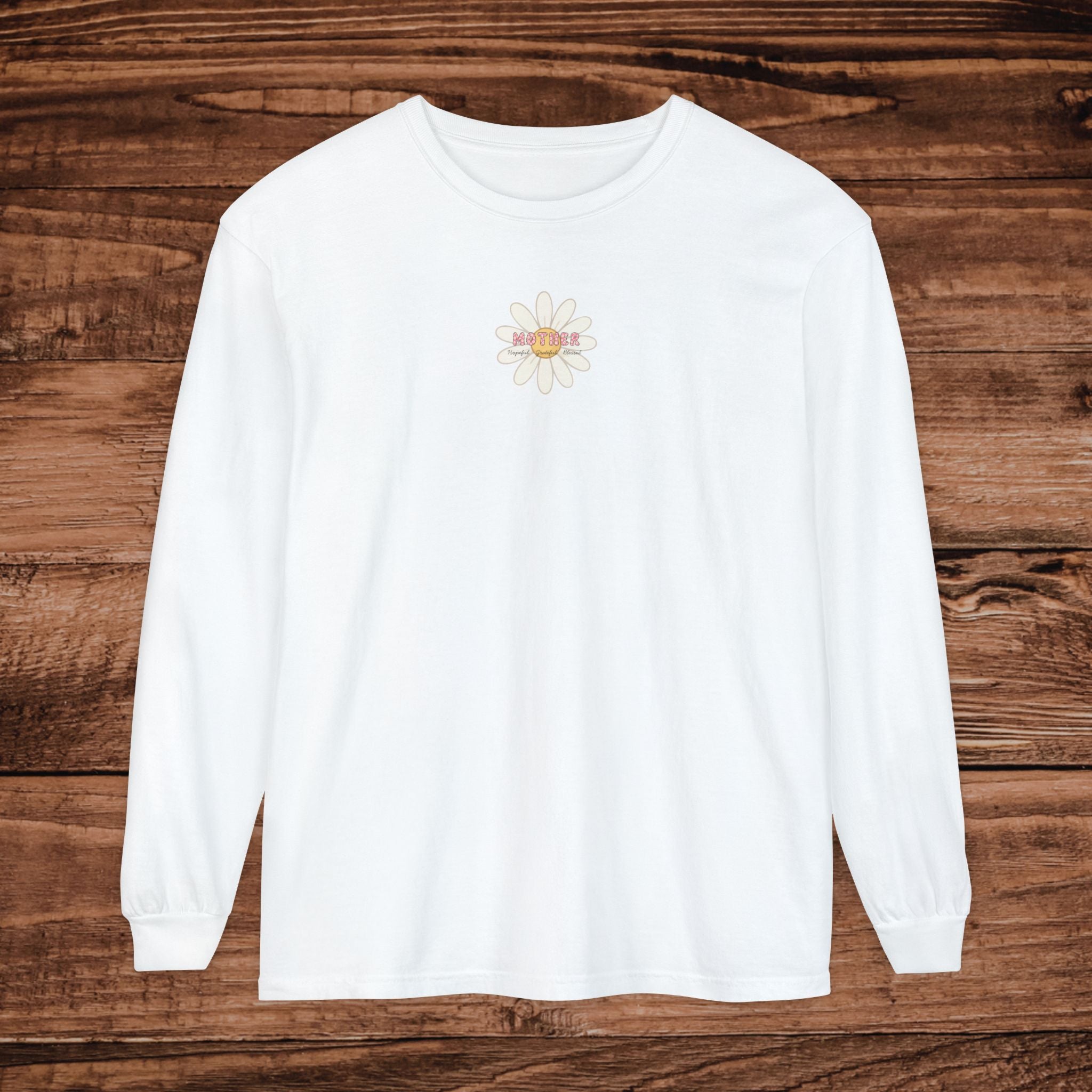 Grateful Mother Long Sleeve T-Shirt | Minimal Floral Chest Print