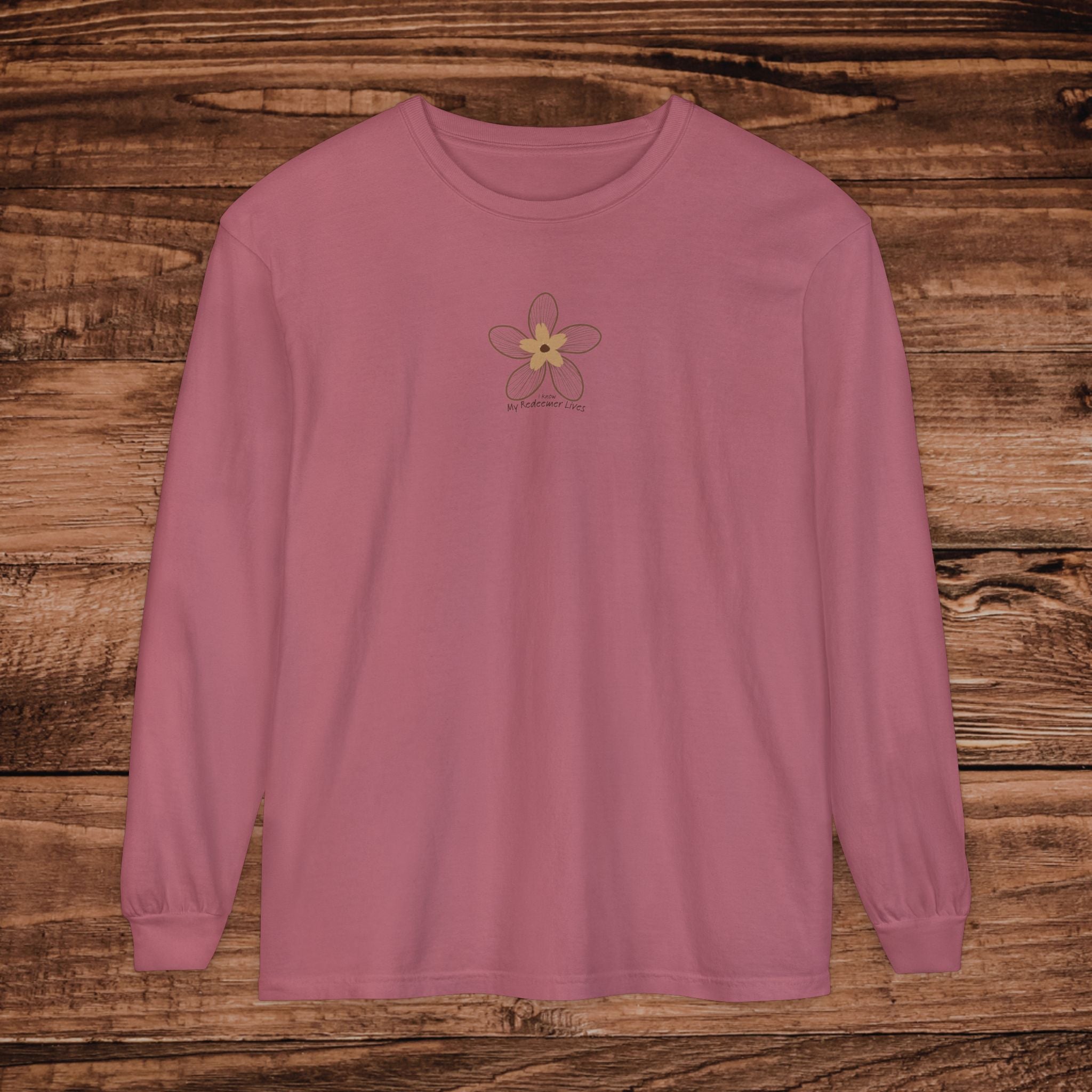 My Redeemer Lives small chest floral design Long Sleeve T-Shirt | Minimal Flower