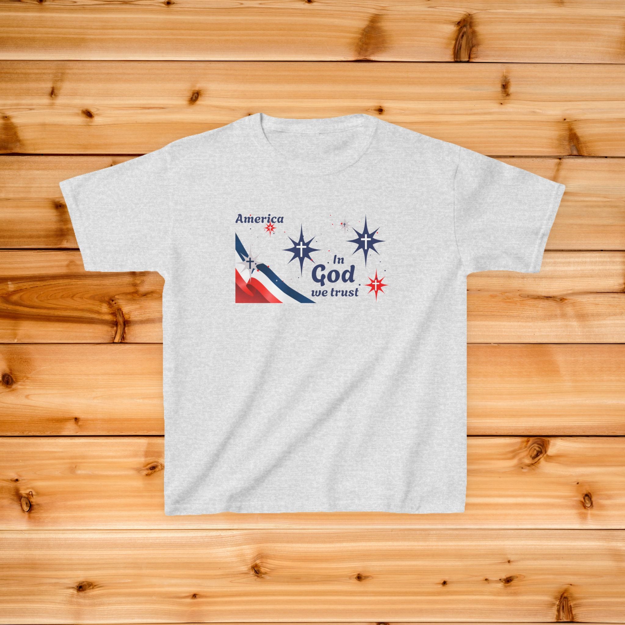 America In God We Trust Kids T-Shirt | Patriotic Stars Red White Blue