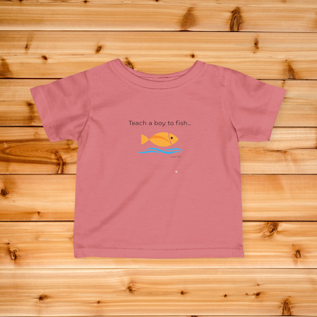 Teach a Boy to Fish infant tee | cute orange fish graphic